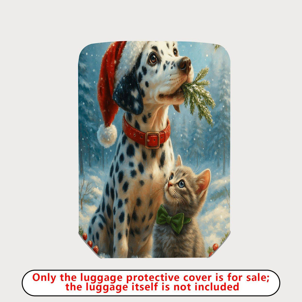 1-Piece Dalmatian Winter Cat Christmas Holiday Animal  Suitcase Luggage Cover, Stretch Protective Sleeve
