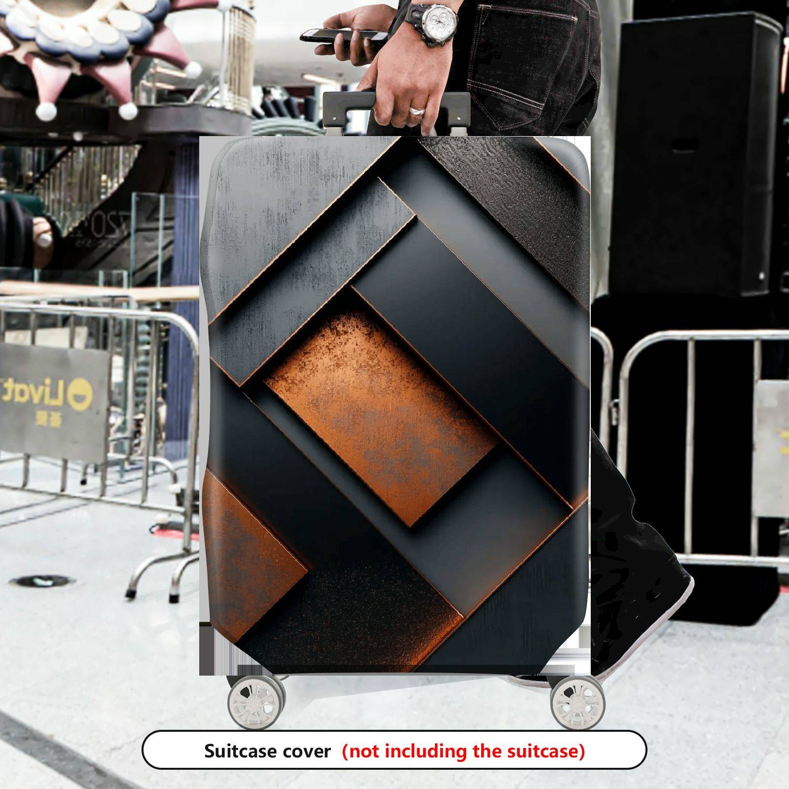 1-Piece Geometric Modern Industrial Abstract Metallic Neutral  Suitcase Luggage Cover, Stretch Protective Sleeve