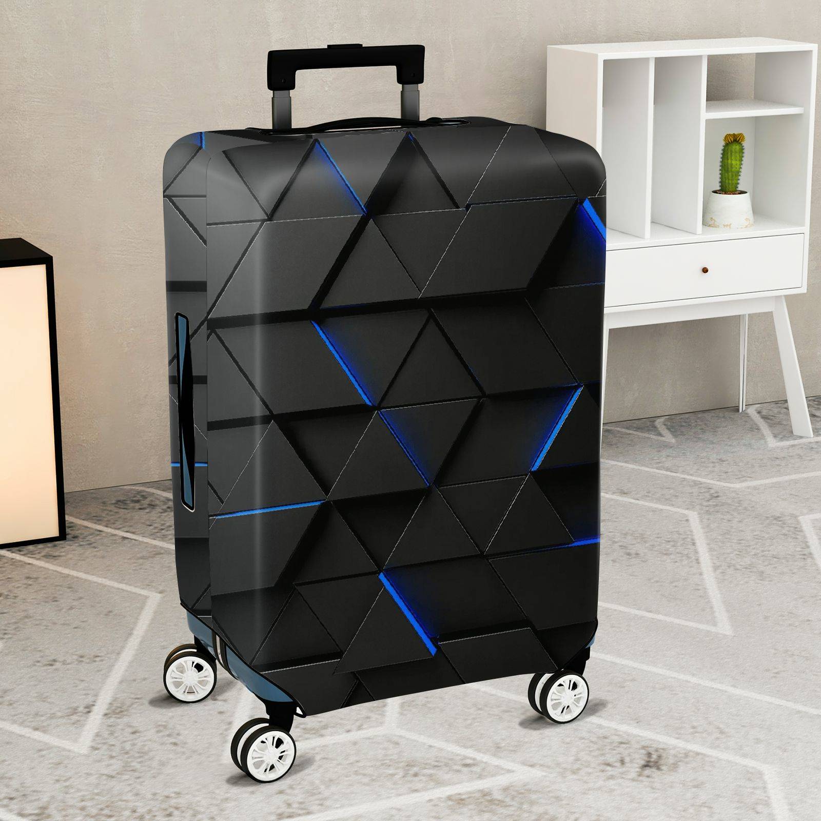 1-Piece Black Geometric Modern Stylish Abstract Artistic  Suitcase Luggage Cover, Stretch Protective Sleeve