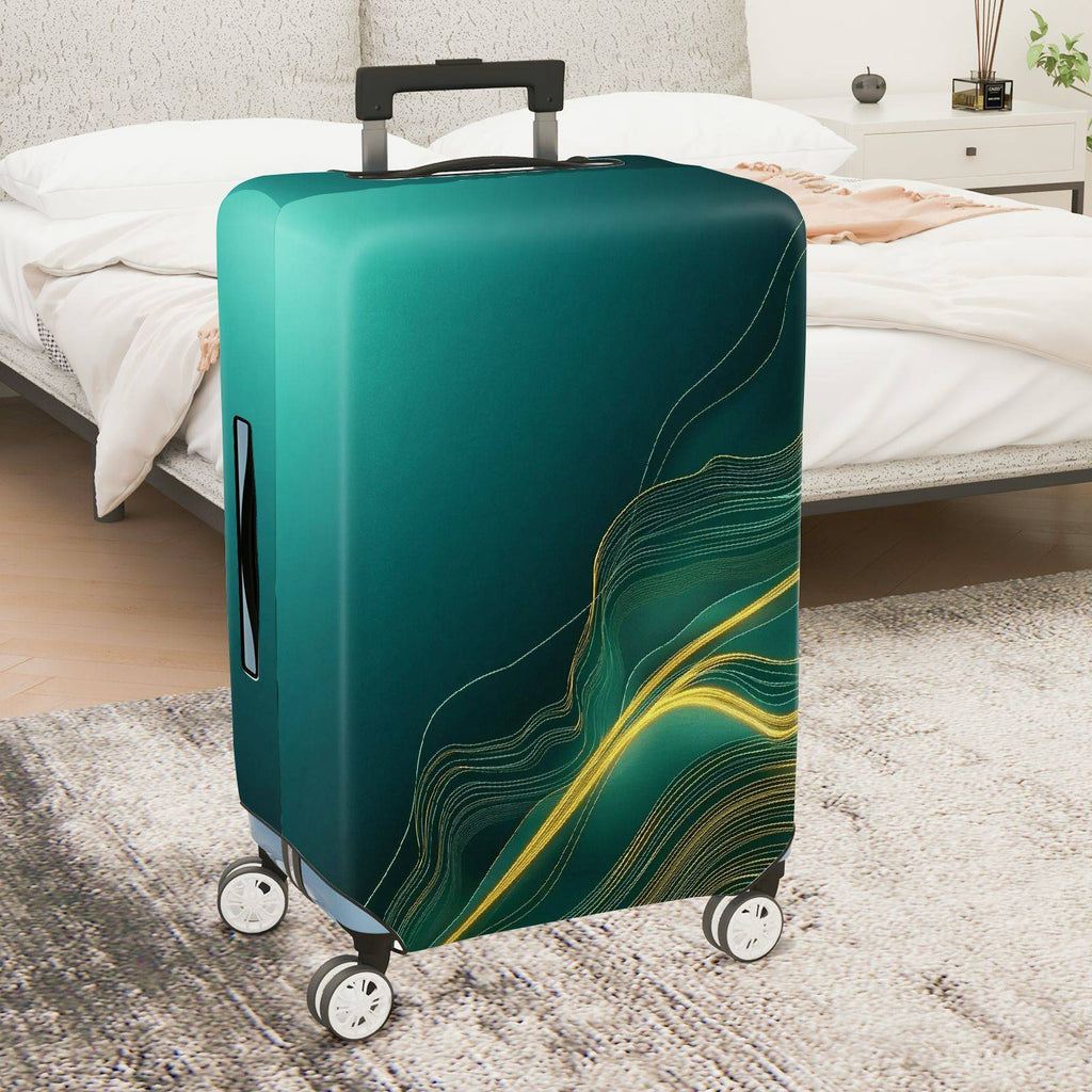 1-Piece Abstract Green Wave Flow Line Style Pattern  Suitcase Luggage Cover, Stretch Protective Sleeve