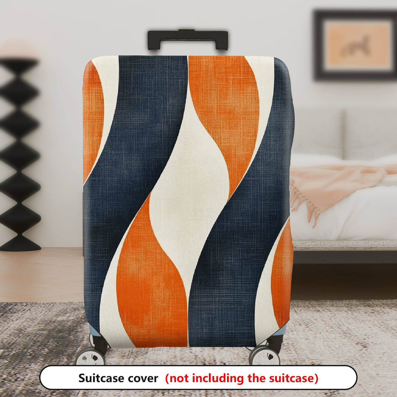 1-Piece Abstract Orange Blue Wave Pattern Stripes Artistic Modern  Suitcase Luggage Cover, Stretch Protective Sleeve
