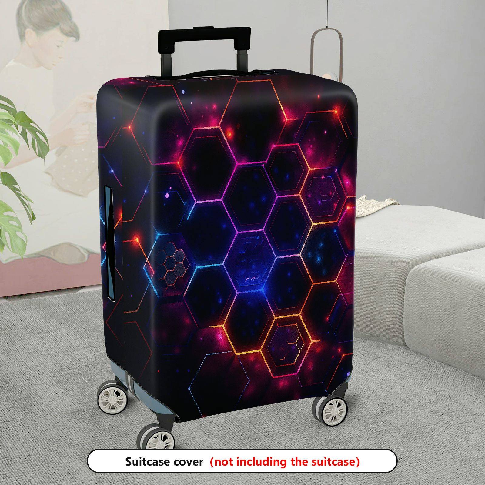 1-Piece Hexagon Pattern Luminous Galaxy Abstract Cosmic  Suitcase Luggage Cover, Stretch Protective Sleeve