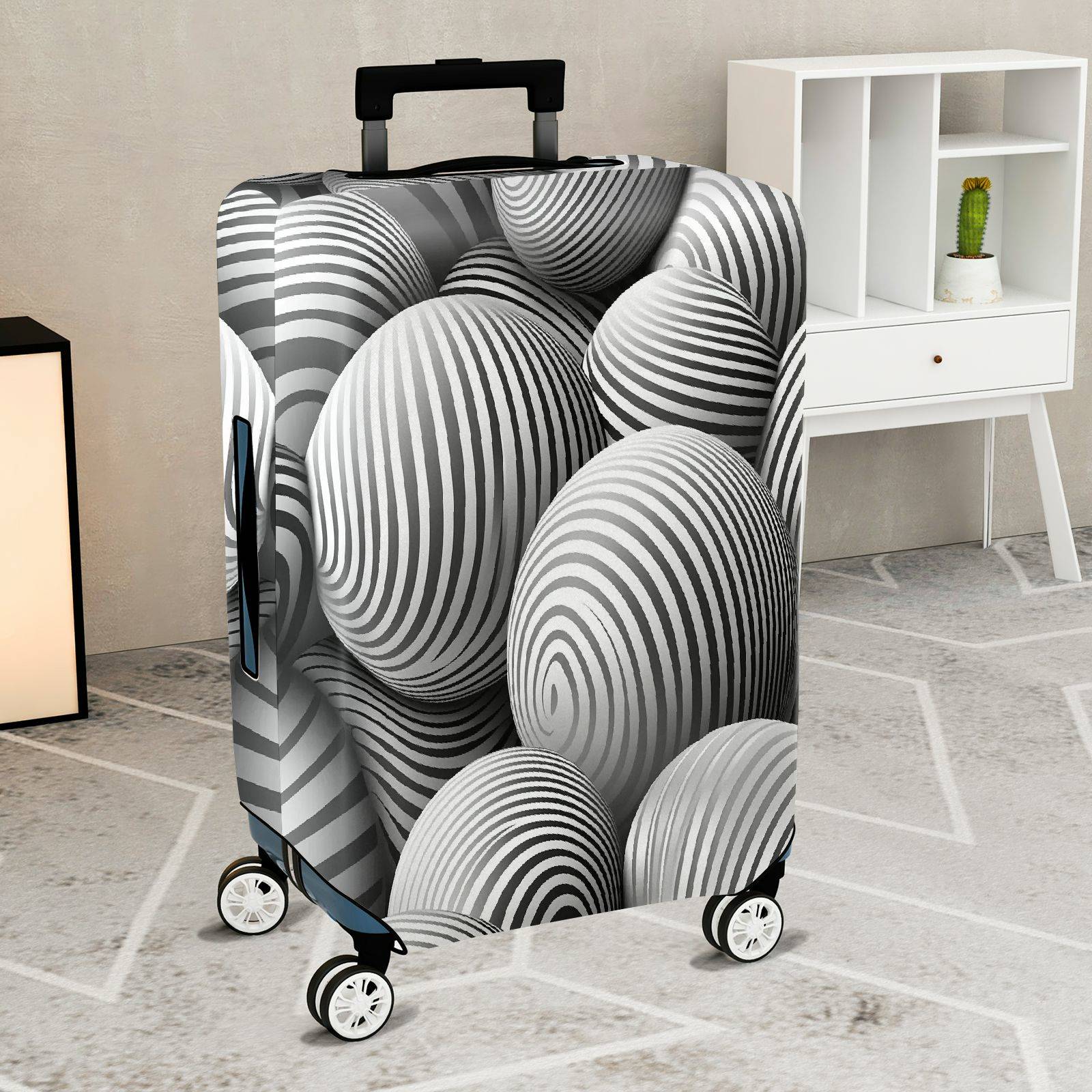 1-Piece Monochrome Striped Abstract Geometric Illusion Artistic  Suitcase Luggage Cover, Stretch Protective Sleeve