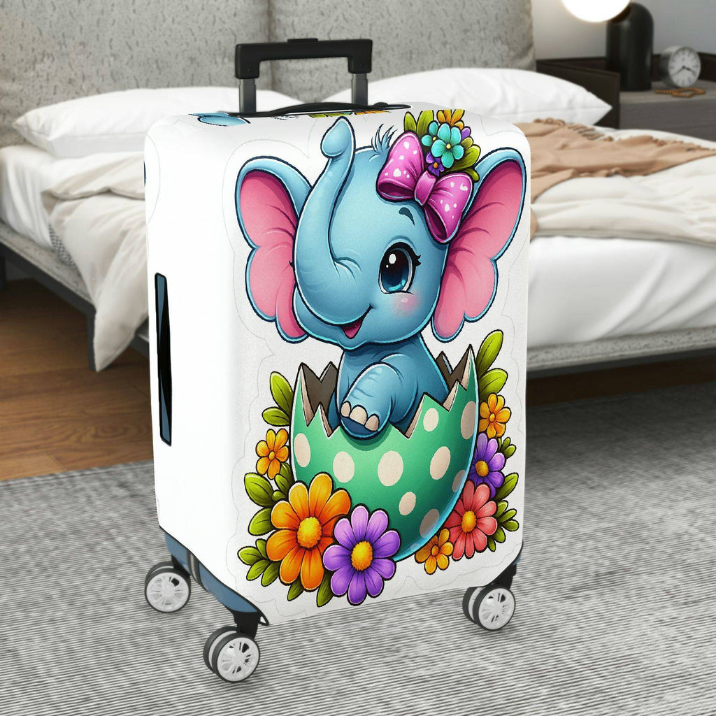 1-Piece Cute Elephant Floral Egg Bow  Suitcase Luggage Cover, Stretch Protective Sleeve