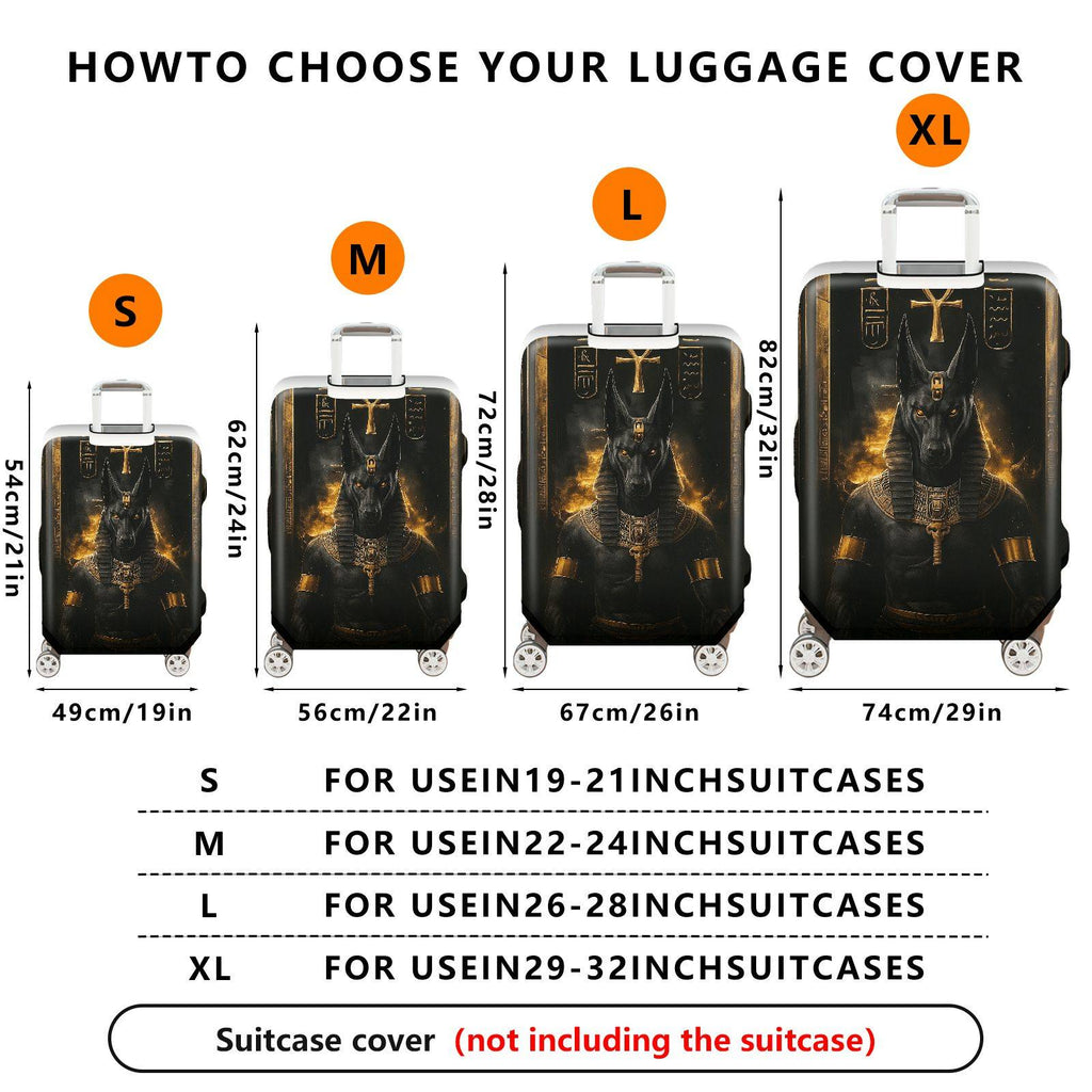 1-Piece Ancient Egyptian Pharaoh Mythical  Anubis Hieroglyphs  Suitcase Luggage Cover, Stretch Protective Sleeve