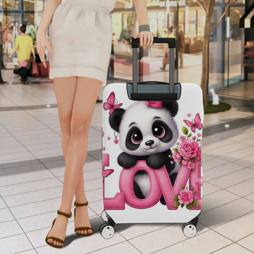 1-Piece Cute Panda Flower Love Butterfly Pink  Suitcase Luggage Cover, Stretch Protective Sleeve