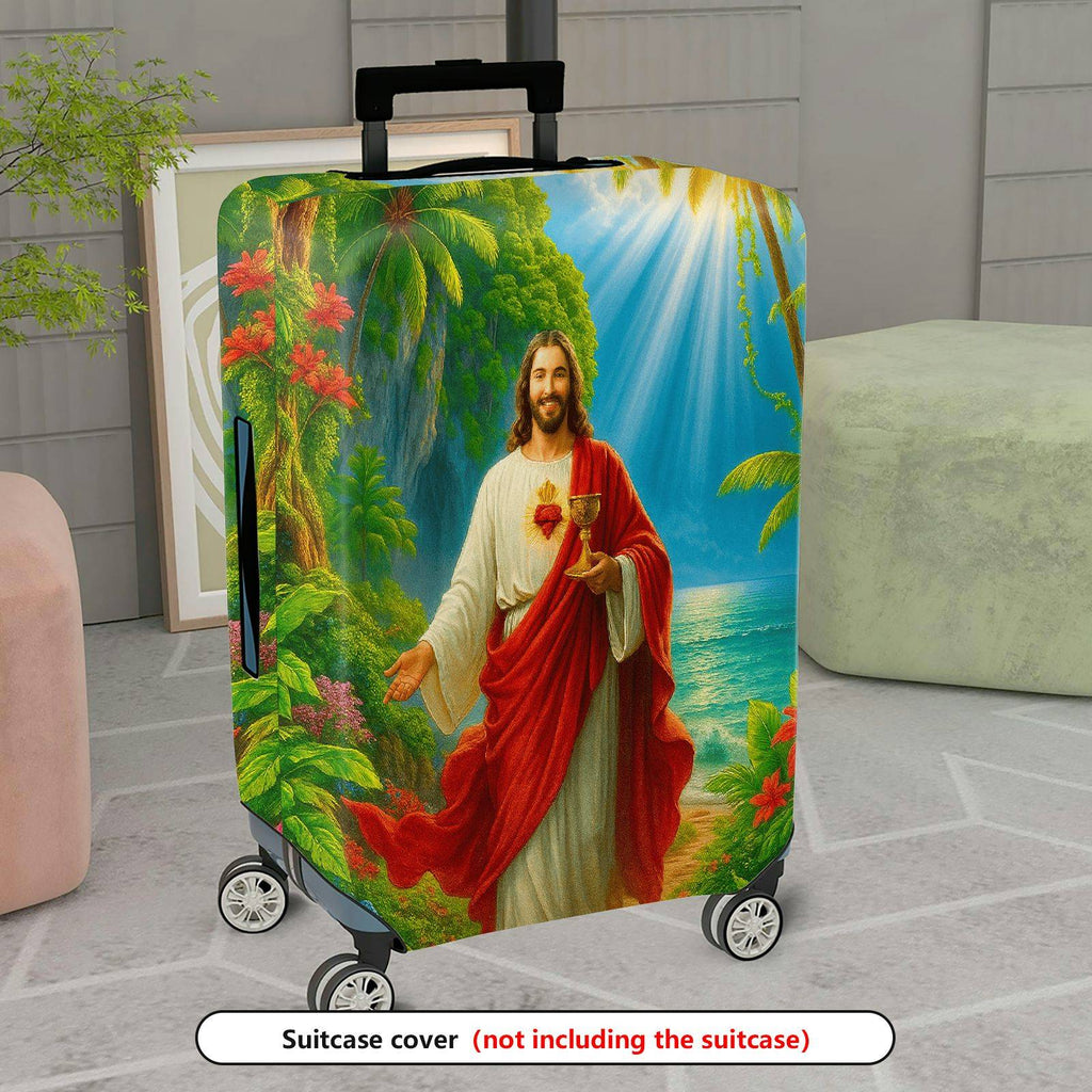 1-Piece Jesus Tropical Nature Spiritual Artistic Colorful  Suitcase Luggage Cover, Stretch Protective Sleeve