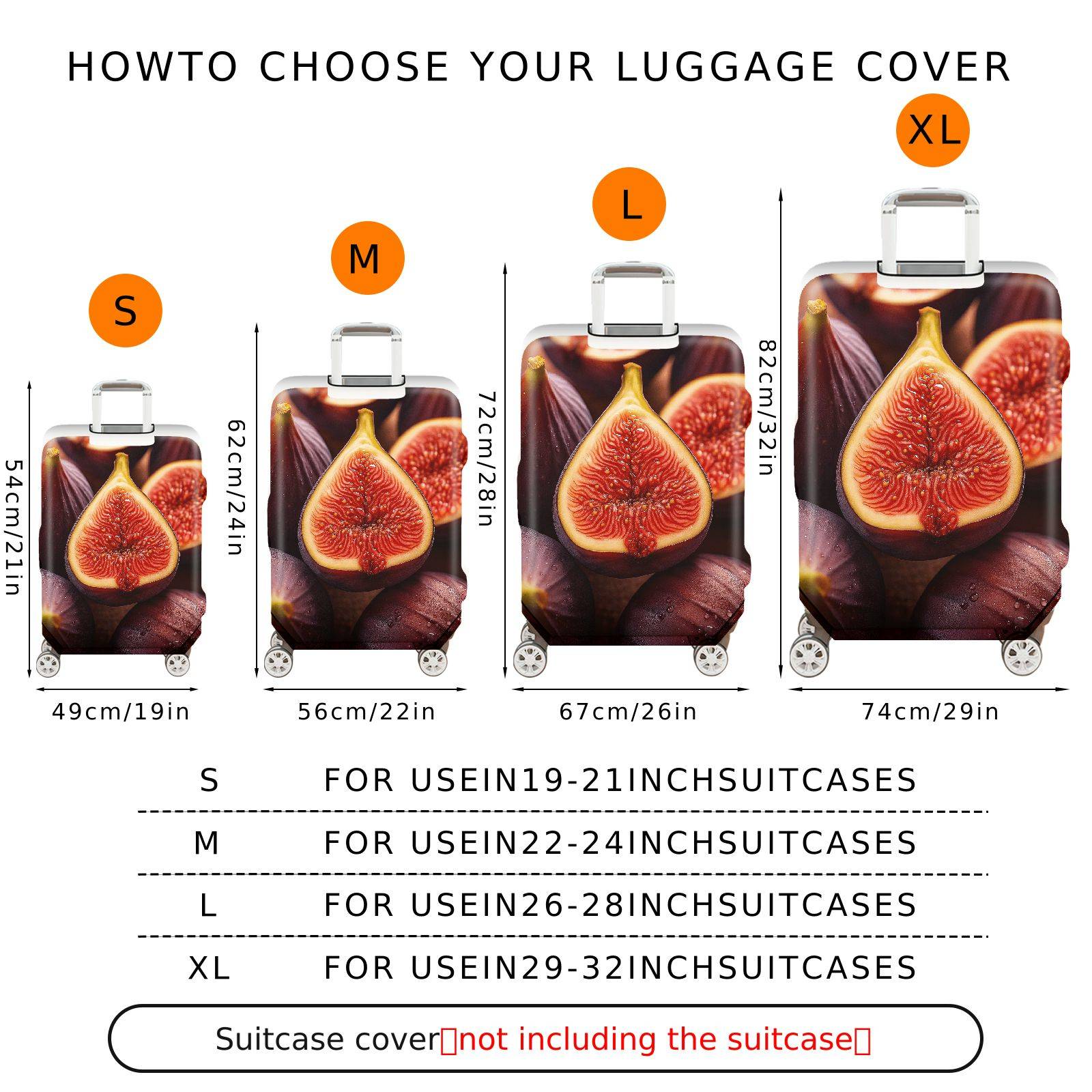 1-Piece Fruit Fig Artistic Vibrant Fresh Juicy  Suitcase Luggage Cover, Stretch Protective Sleeve