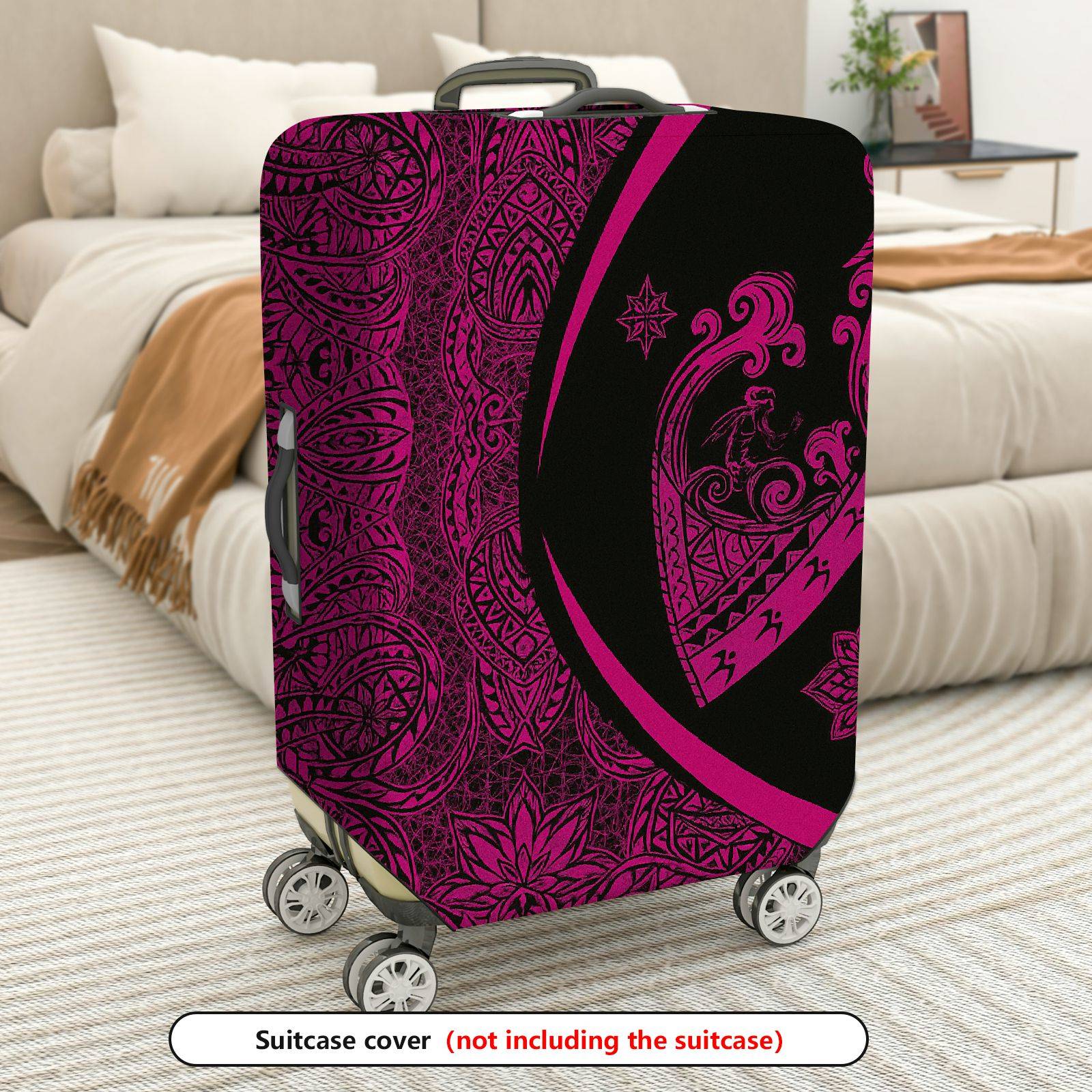 1-Piece Artistic Bohemian Pink Tribal Floral Mandala  Suitcase Luggage Cover, Stretch Protective Sleeve