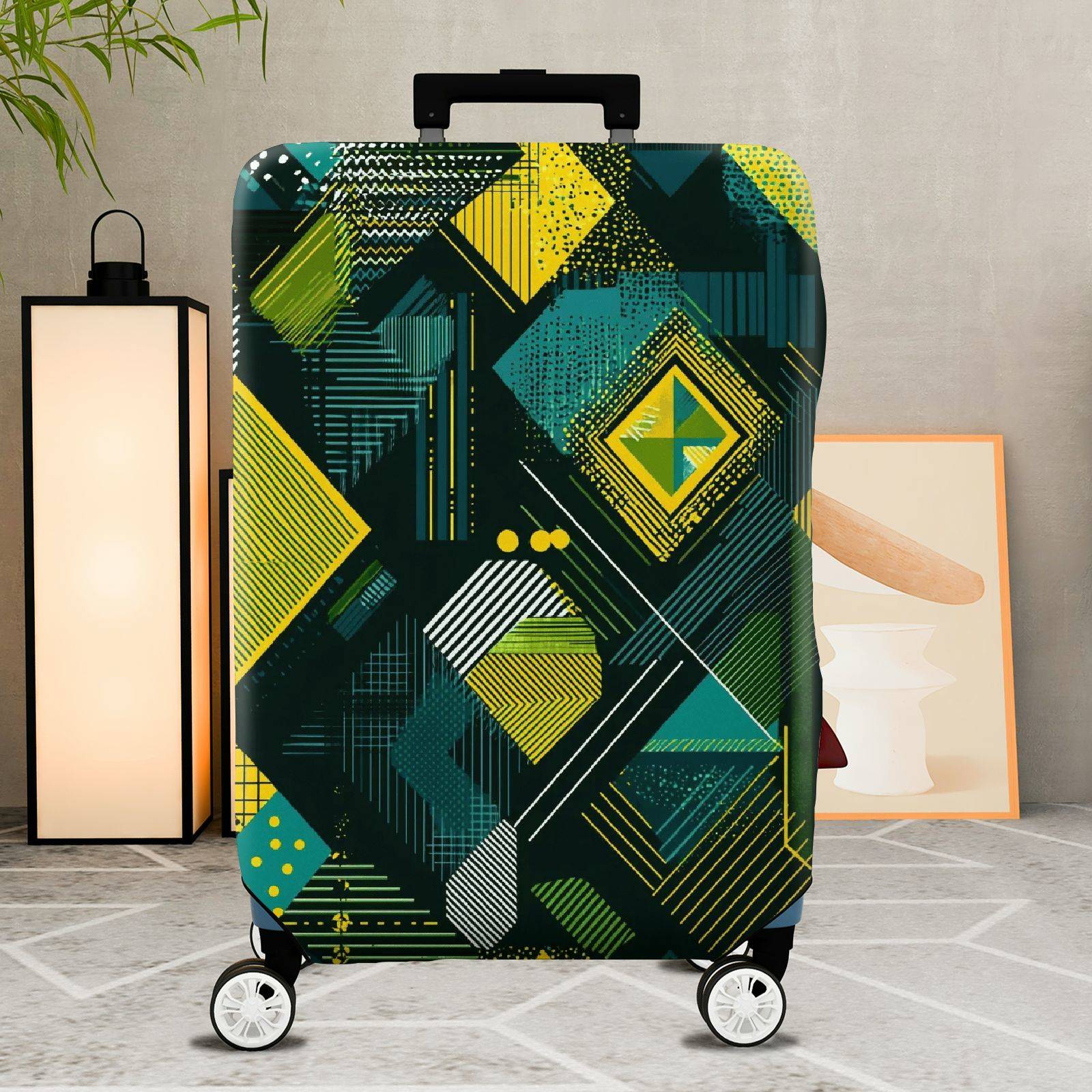 1-Piece Abstract Geometric Colorful Trendy Modern Artistic  Suitcase Luggage Cover, Stretch Protective Sleeve