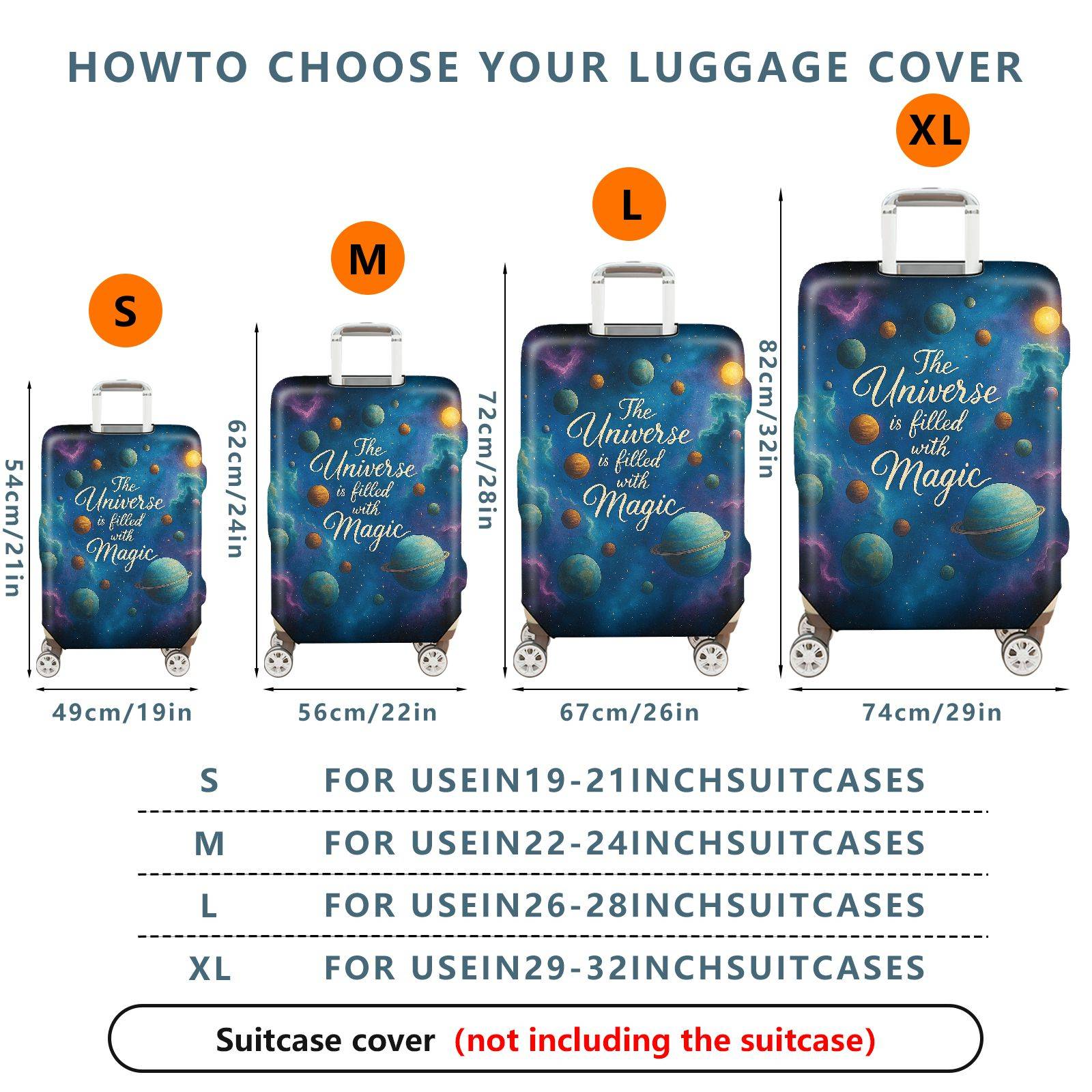 1-Piece Universe Galaxy Space Magic Cosmic Celestial  Suitcase Luggage Cover, Stretch Protective Sleeve