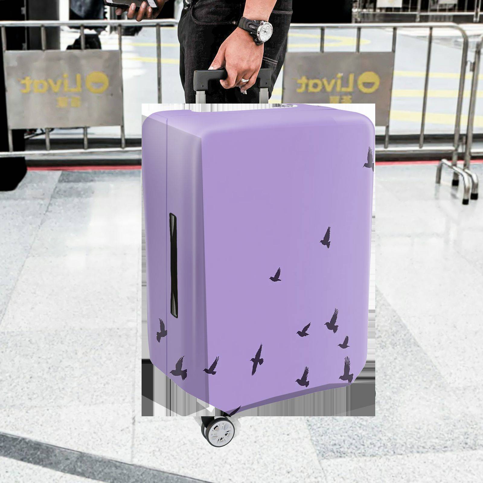1-Piece Purple Bird Sky Travel Holiday Nature Leisure  Suitcase Luggage Cover, Stretch Protective Sleeve