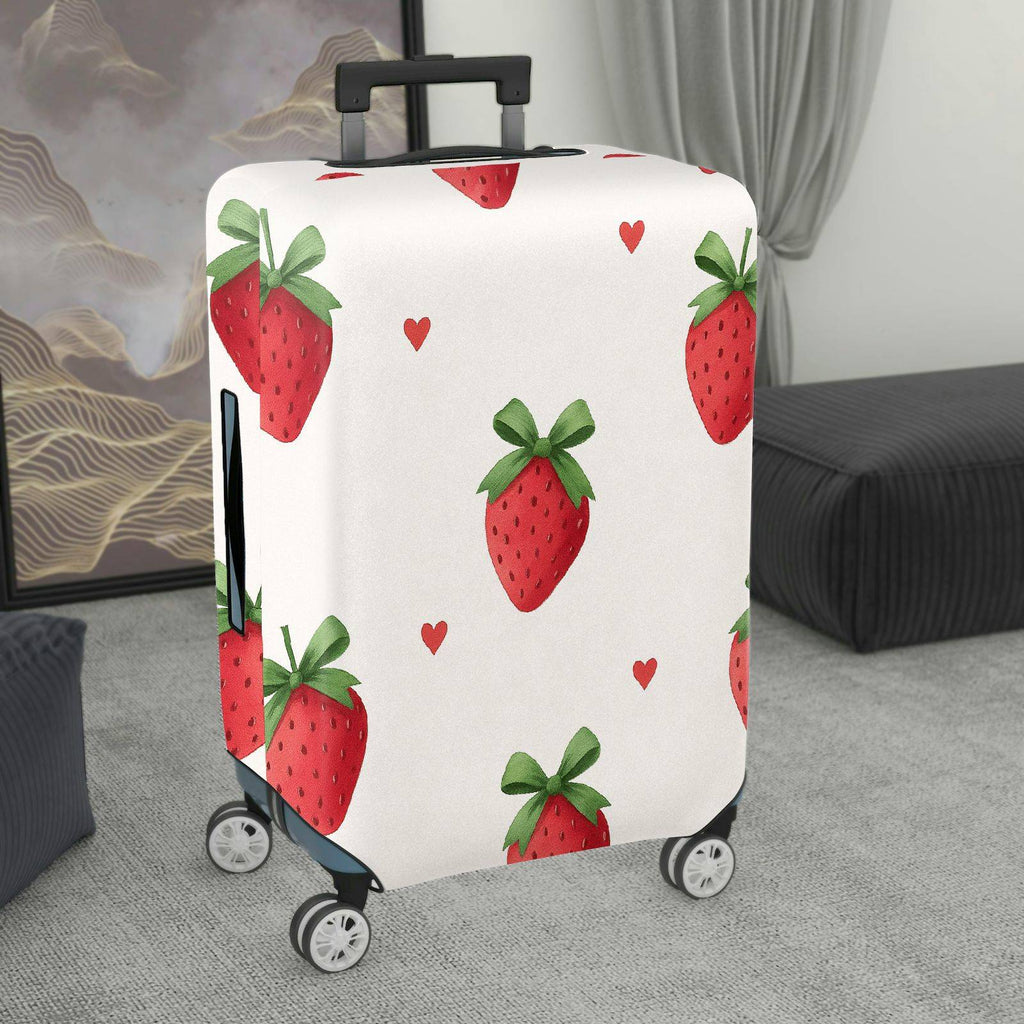 1-Piece Strawberry Heart Love White Red Green Pattern  Suitcase Luggage Cover, Stretch Protective Sleeve
