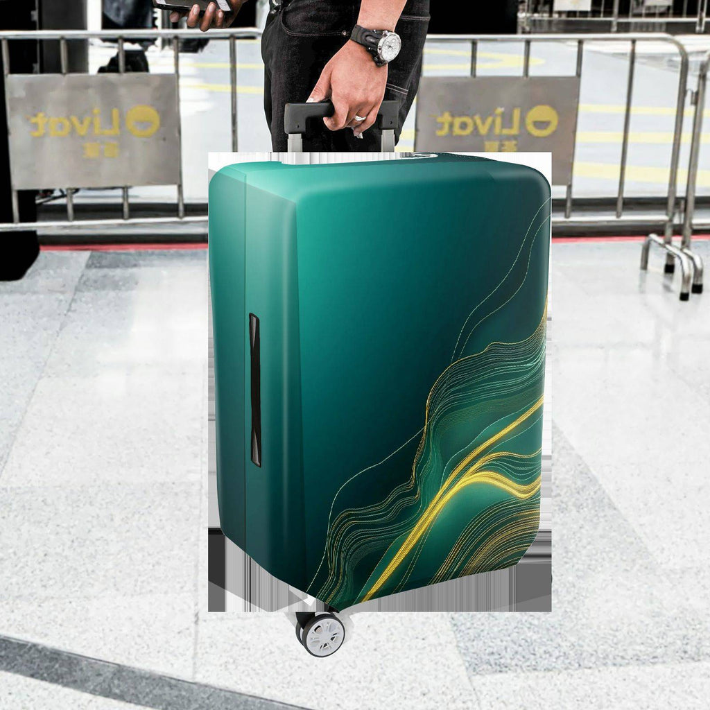 1-Piece Abstract Green Wave Flow Line Style Pattern  Suitcase Luggage Cover, Stretch Protective Sleeve