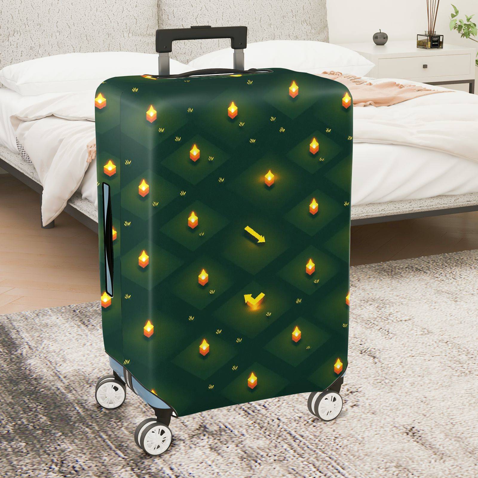 1-Piece Geometric Lantern Checkered Glow Night  Suitcase Luggage Cover, Stretch Protective Sleeve