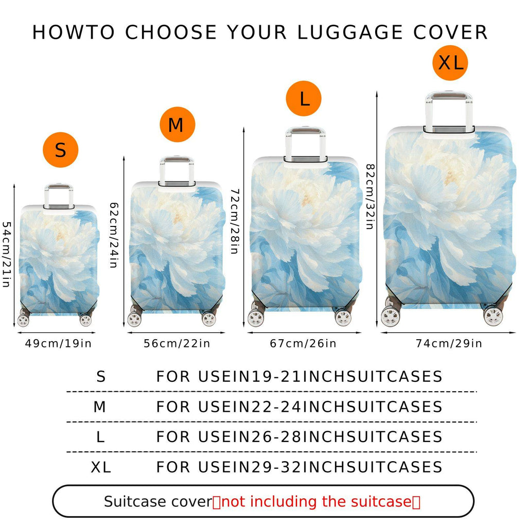 1-Piece Blue Floral Peony Bloom Soft Elegant Vintage Artistic  Suitcase Luggage Cover, Stretch Protective Sleeve