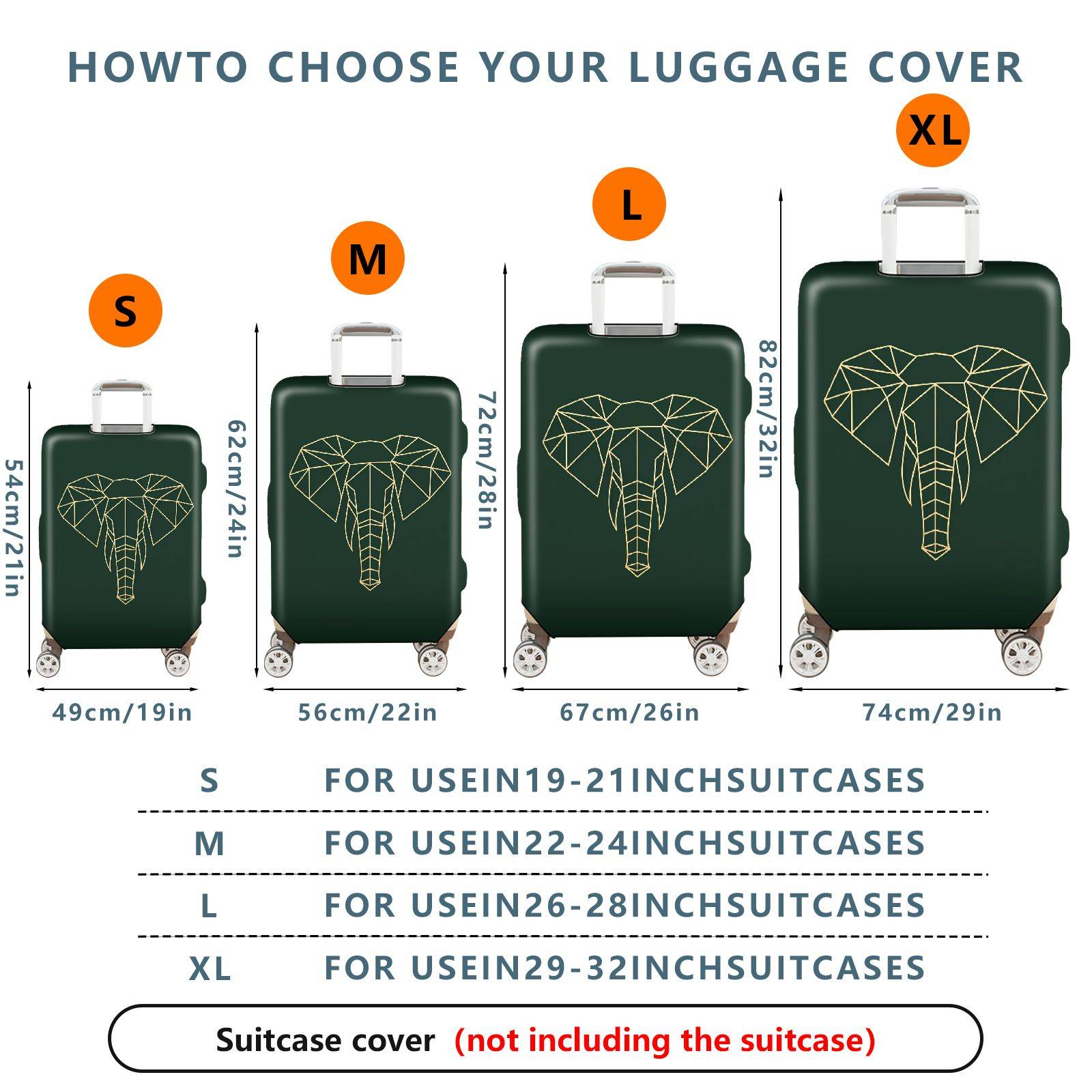 1-Piece Geometric Elephant Dark Green Modern Stylish Unique  Suitcase Luggage Cover, Stretch Protective Sleeve