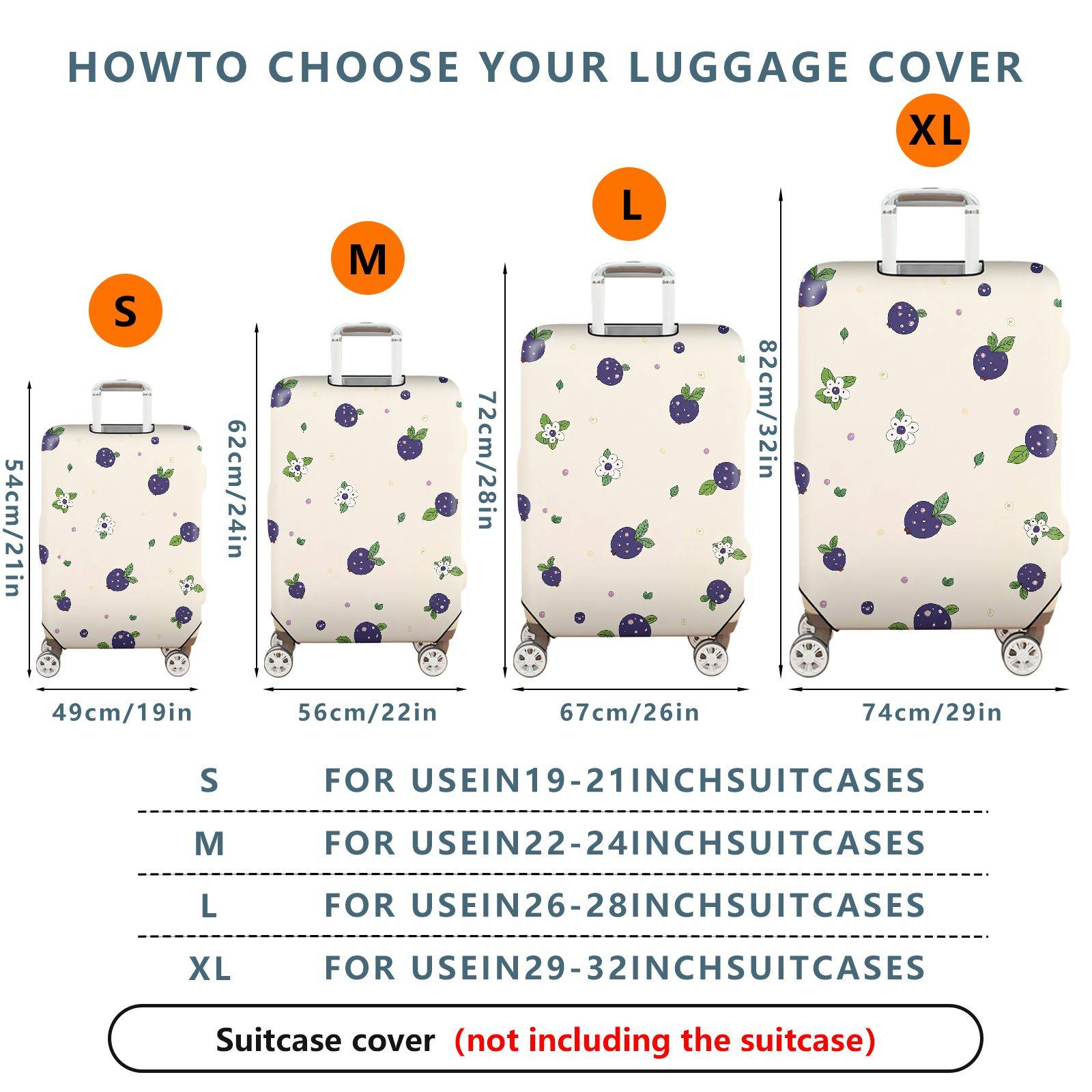 1-Piece Purple Berry Floral Travel  Cute Holiday  Suitcase Luggage Cover, Stretch Protective Sleeve