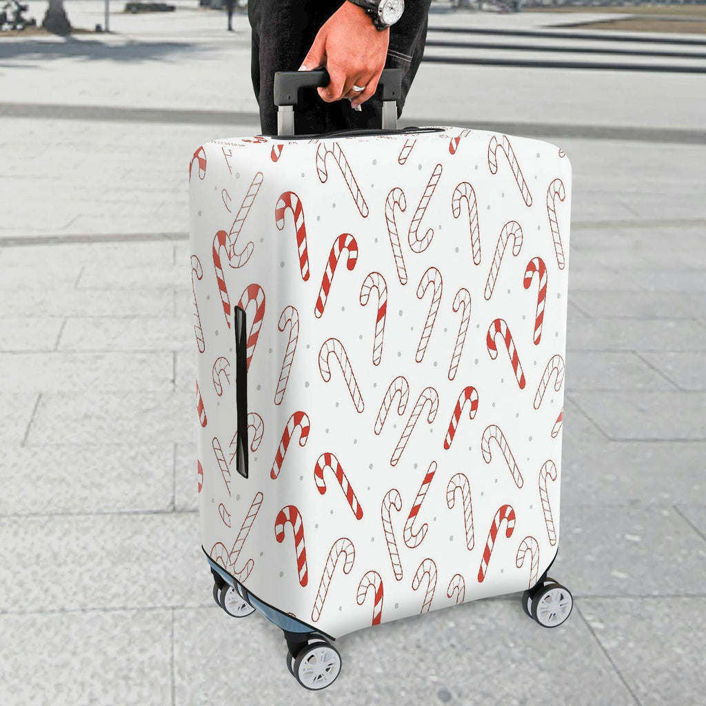 1-Piece Christmas Candy Cane Holiday Snow Festive  Suitcase Luggage Cover, Stretch Protective Sleeve