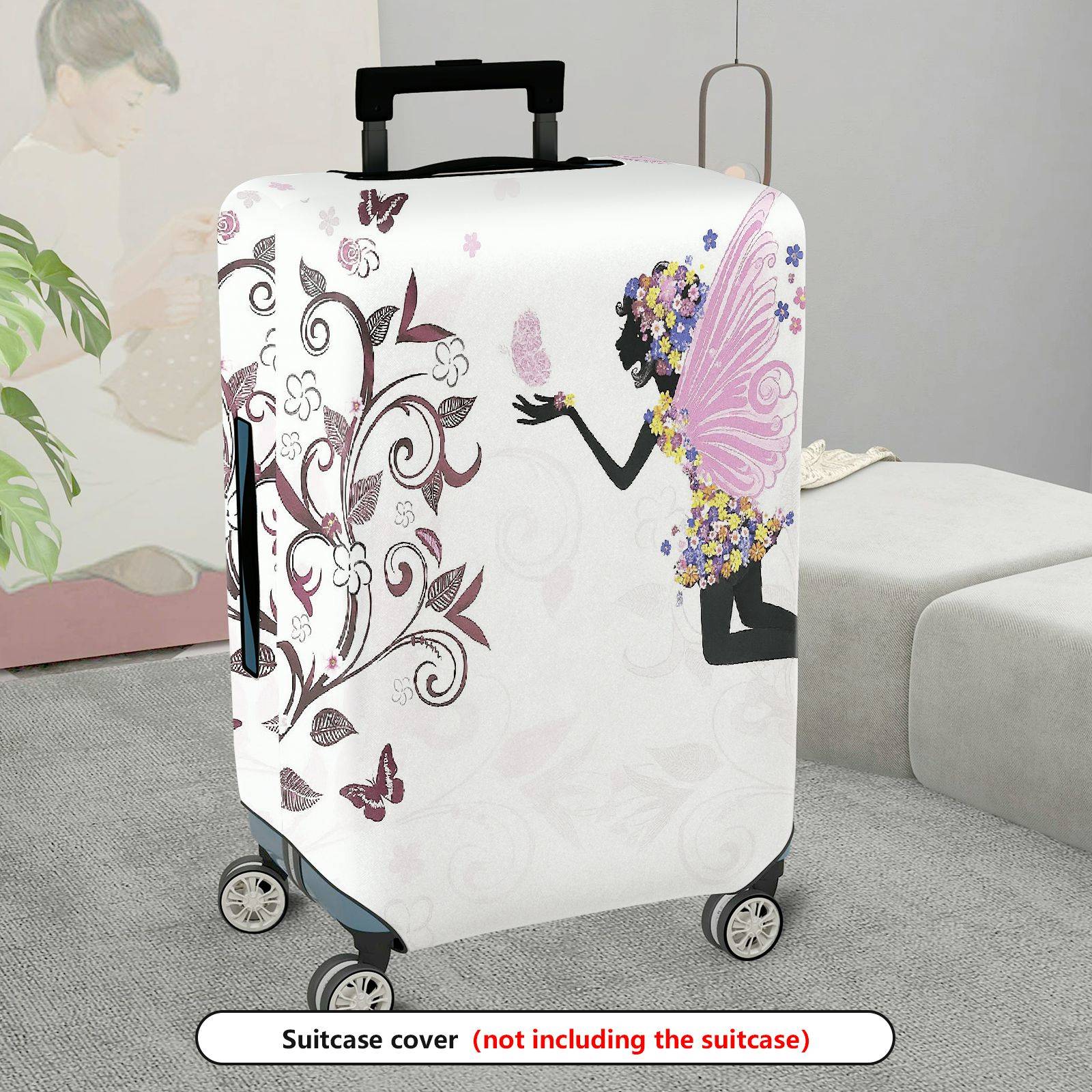 1-Piece Fairy Butterfly Floral Fantasy Elegant Artistic  Suitcase Luggage Cover, Stretch Protective Sleeve