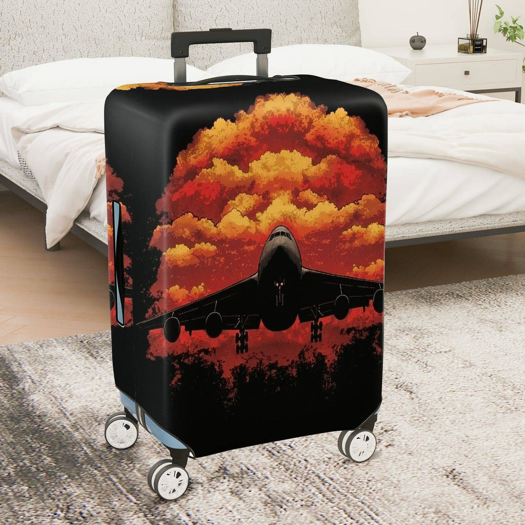 1-Piece Airplane Sunset Cloud Travel Business Vacation Checked-in  Suitcase Luggage Cover, Stretch Protective Sleeve