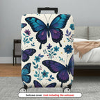 1-Piece Butterfly Floral Blue Purple Artistic Elegant Stylish  Suitcase Luggage Cover, Stretch Protective Sleeve