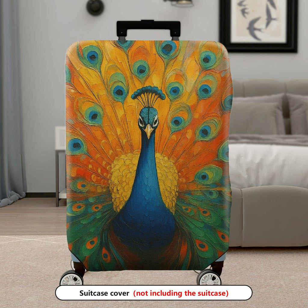 1-Piece Peacock Feather Pattern Vibrant Colorful Artistic Stylish  Suitcase Luggage Cover, Stretch Protective Sleeve