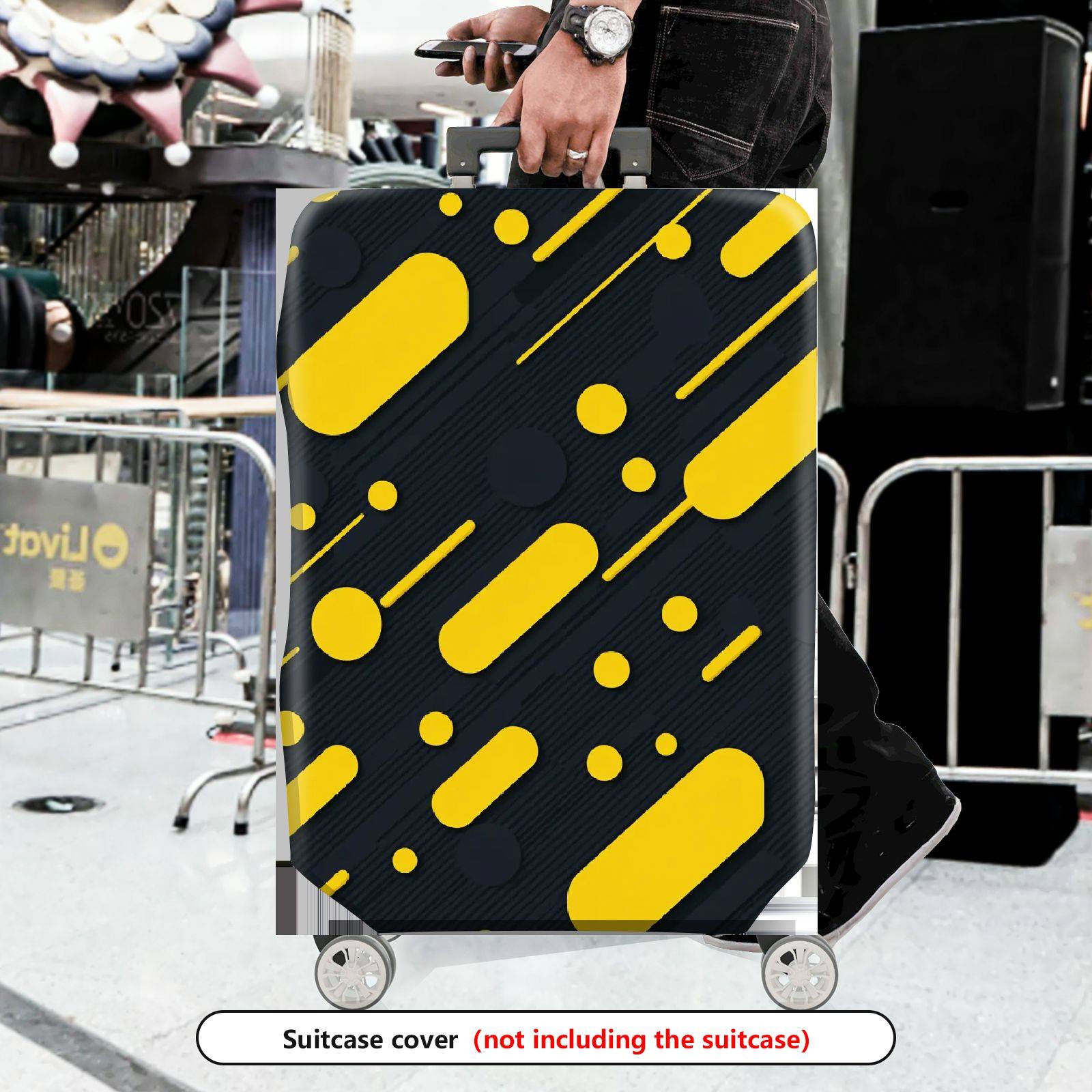 1-Piece Retro Modern Geometric Funky Yellow Black  Suitcase Luggage Cover, Stretch Protective Sleeve