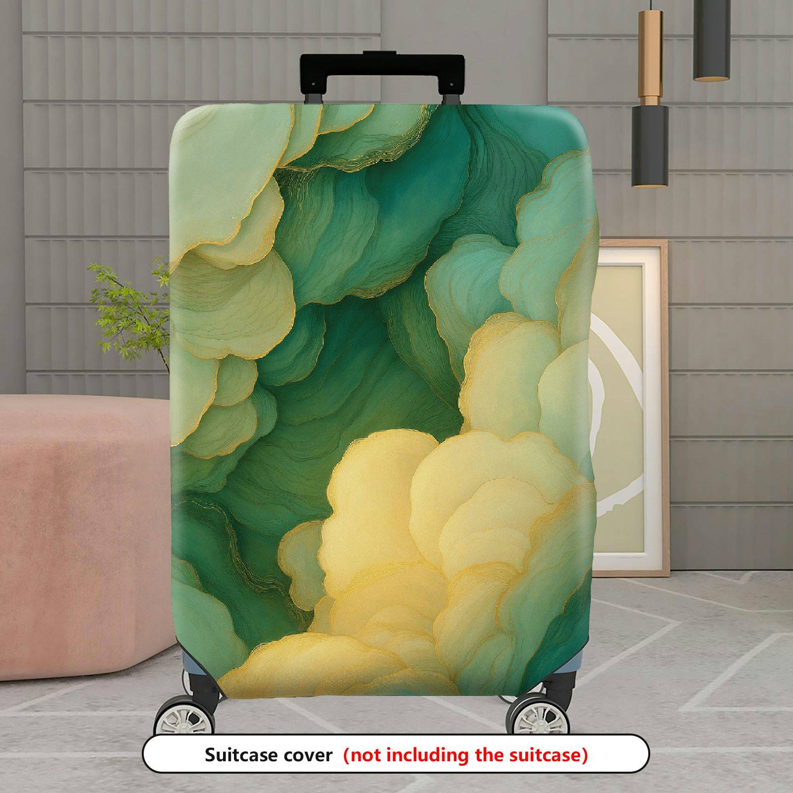 1-Piece Abstract Green Yellow Soft Wave Artistic  Suitcase Luggage Cover, Stretch Protective Sleeve