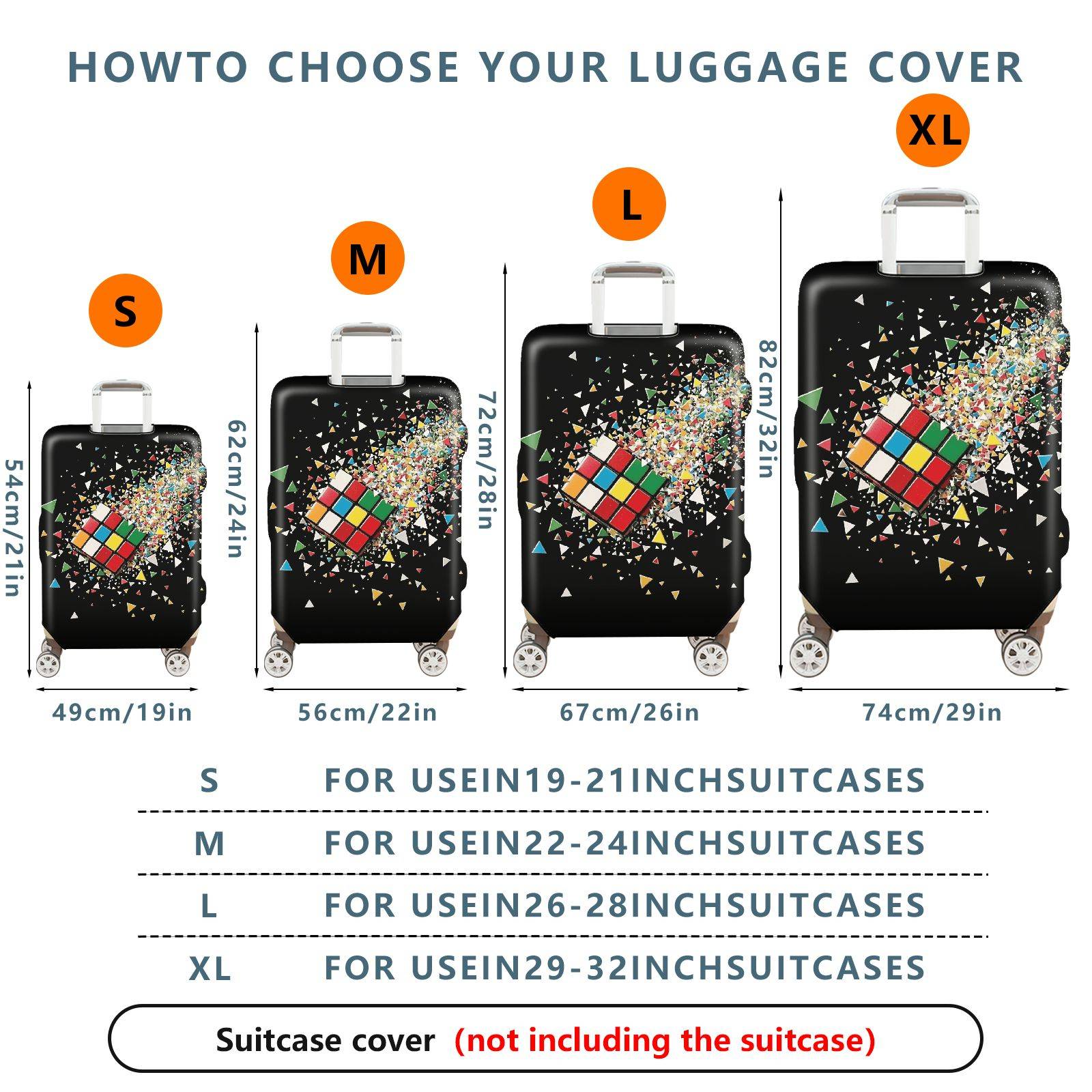 1-Piece Colorful Geometric Cube Pattern  Suitcase Luggage Cover, Stretch Protective Sleeve