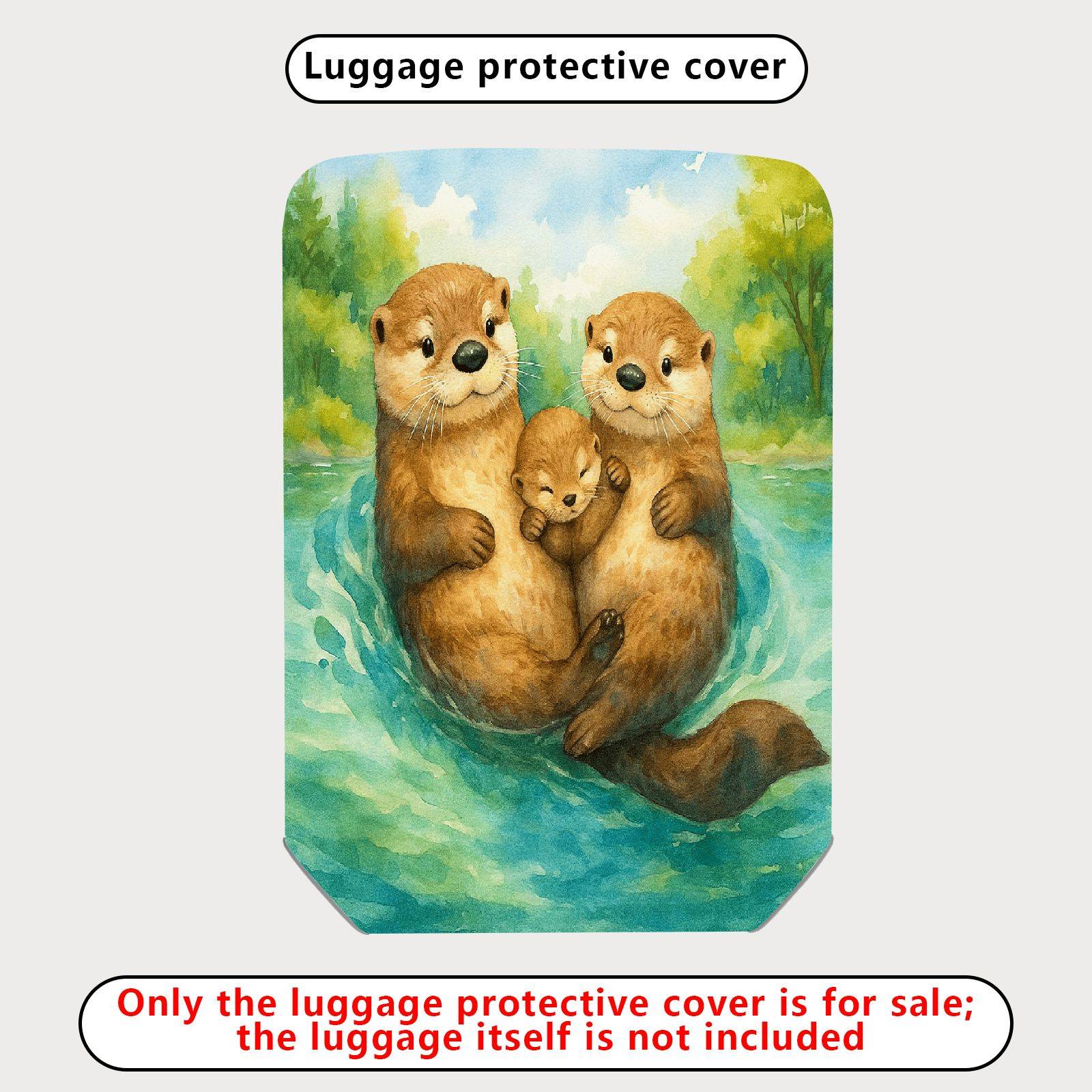 1-Piece Adorable Otter Watercolor Art  Nature Family  Suitcase Luggage Cover, Stretch Protective Sleeve
