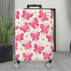 1-Piece Pink Butterfly Flower Travel Luggage  Suitcase Luggage Cover, Stretch Protective Sleeve