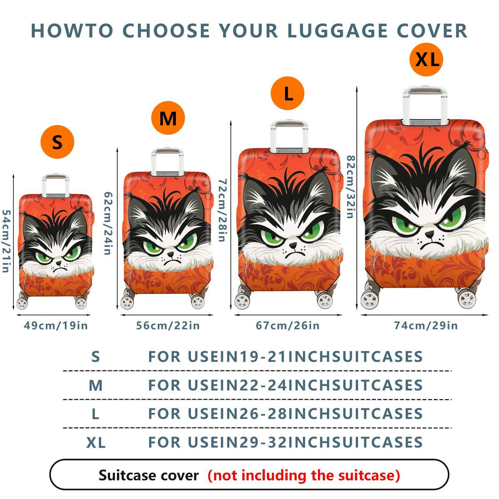 1-Piece Angry Cat  Orange Animal Art Floral  Suitcase Luggage Cover, Stretch Protective Sleeve