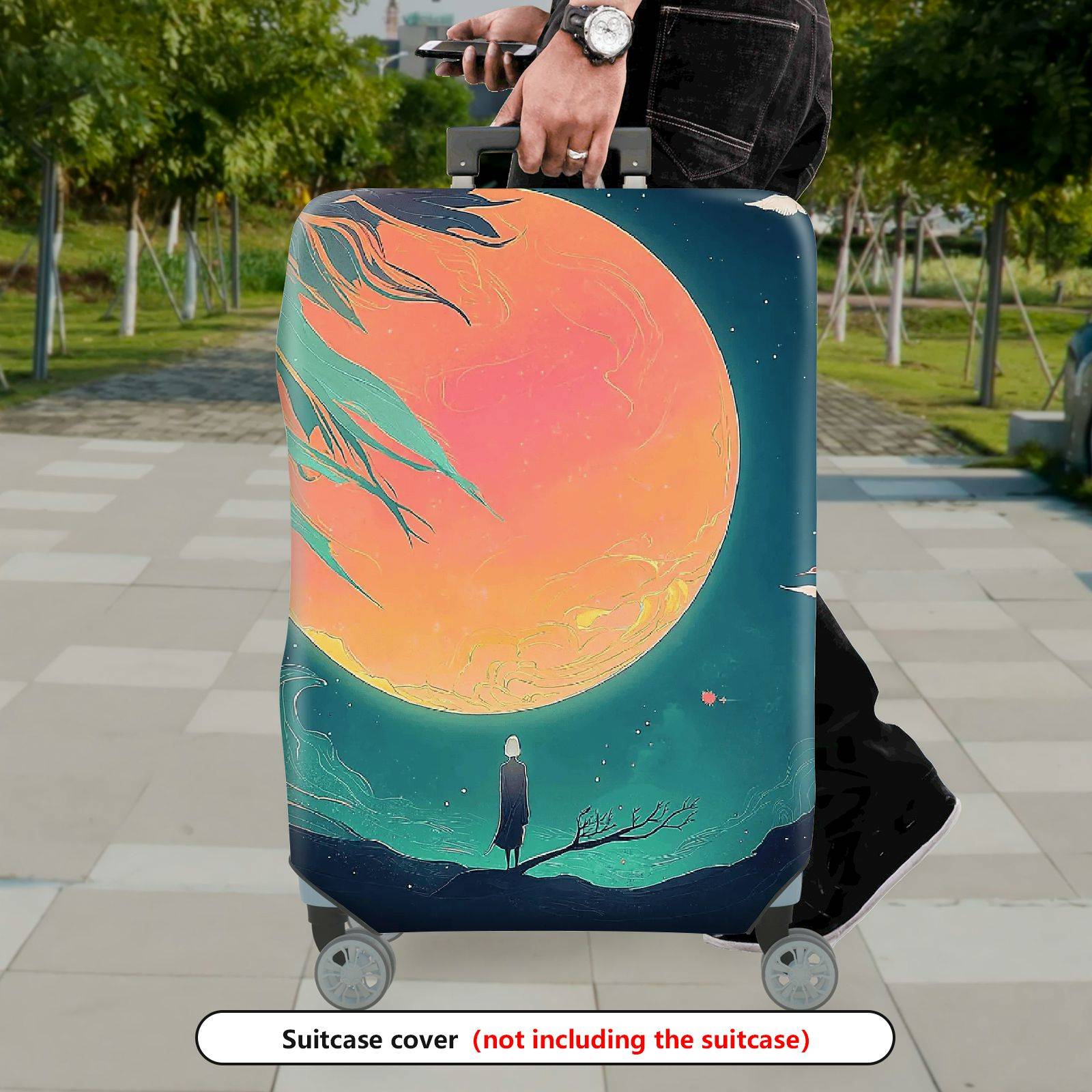 1-Piece Abstract Moon Night Glow Artistic  Suitcase Luggage Cover, Stretch Protective Sleeve