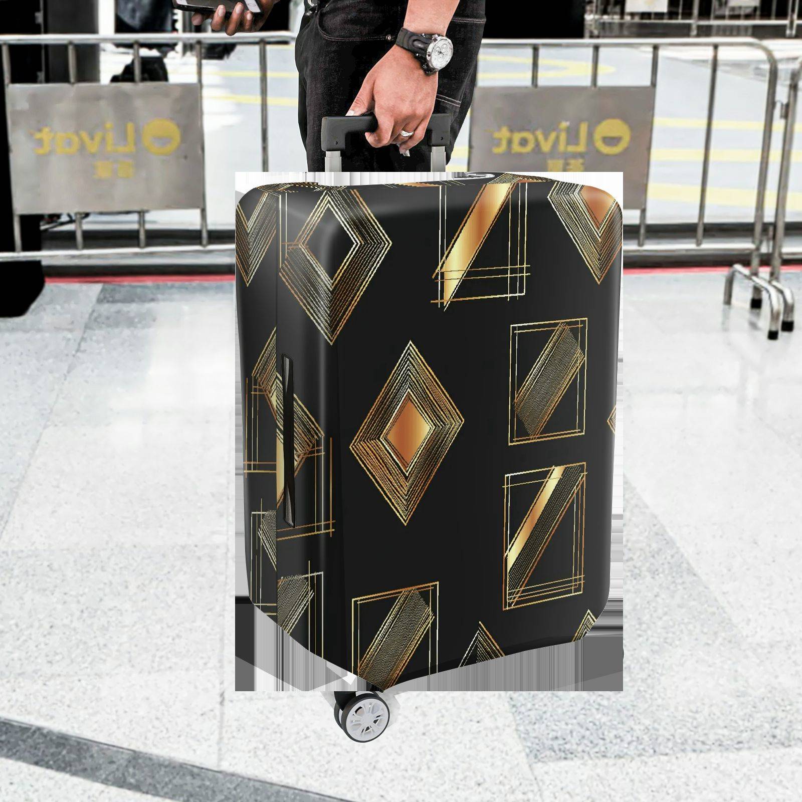 1-Piece Geometric Gold Metallic Abstract Elegant Stylish Artistic  Suitcase Luggage Cover, Stretch Protective Sleeve
