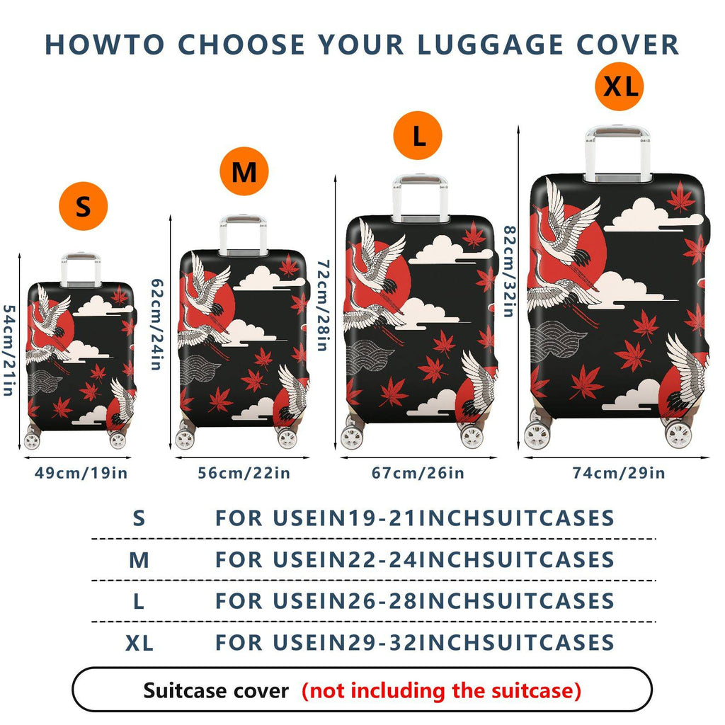 1-Piece Crane Red Sun Cloud Maple Leaves Wave  Suitcase Luggage Cover, Stretch Protective Sleeve