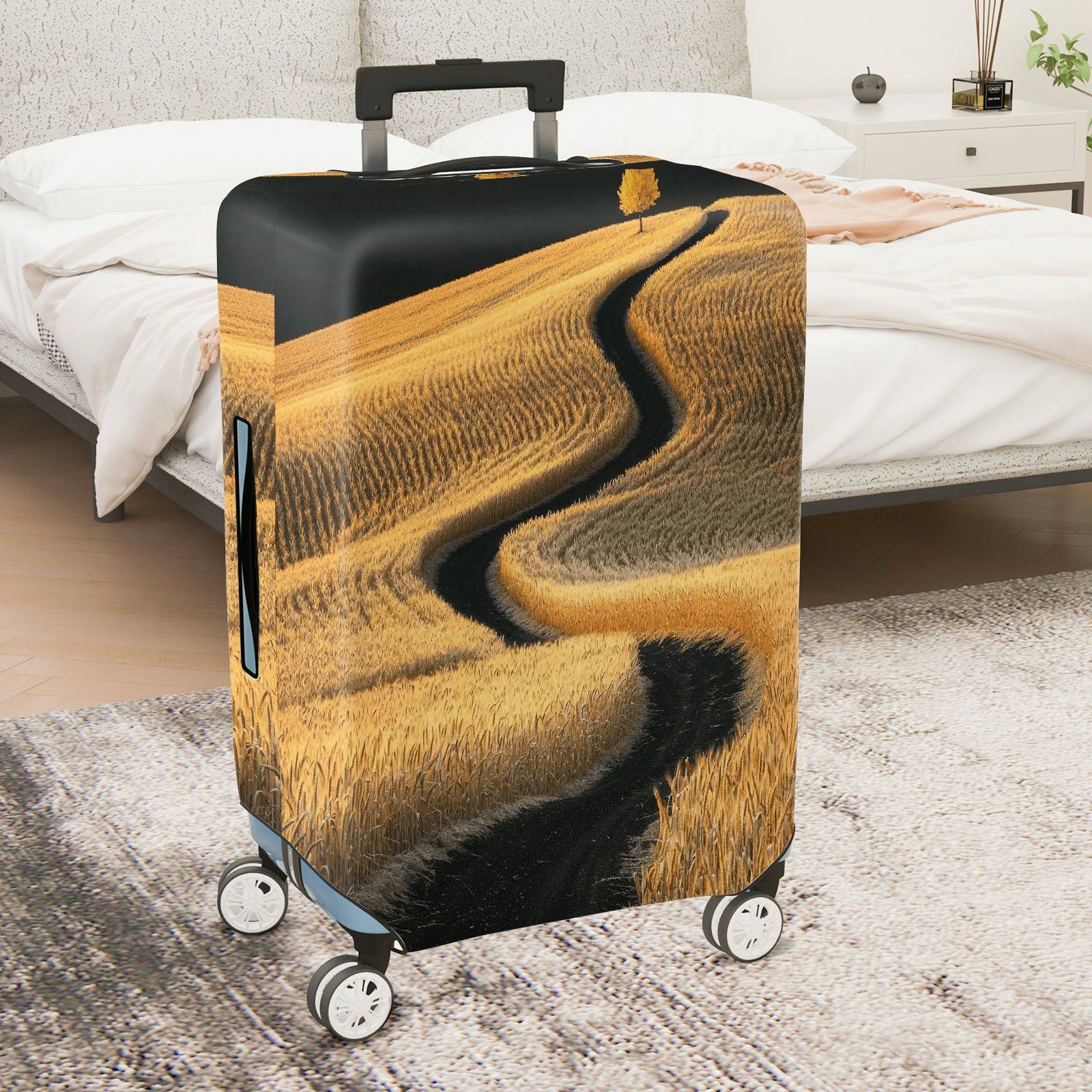 1-Piece Scenic Field Path Autumn Nature Landscape Tree  Suitcase Luggage Cover, Stretch Protective Sleeve