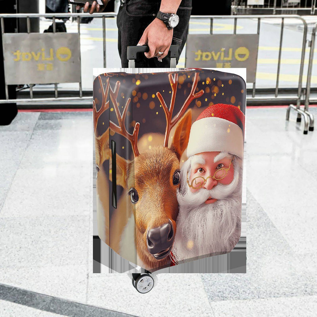 1-Piece Reindeer Santa Claus Christmas Holiday Festive  Suitcase Luggage Cover, Stretch Protective Sleeve