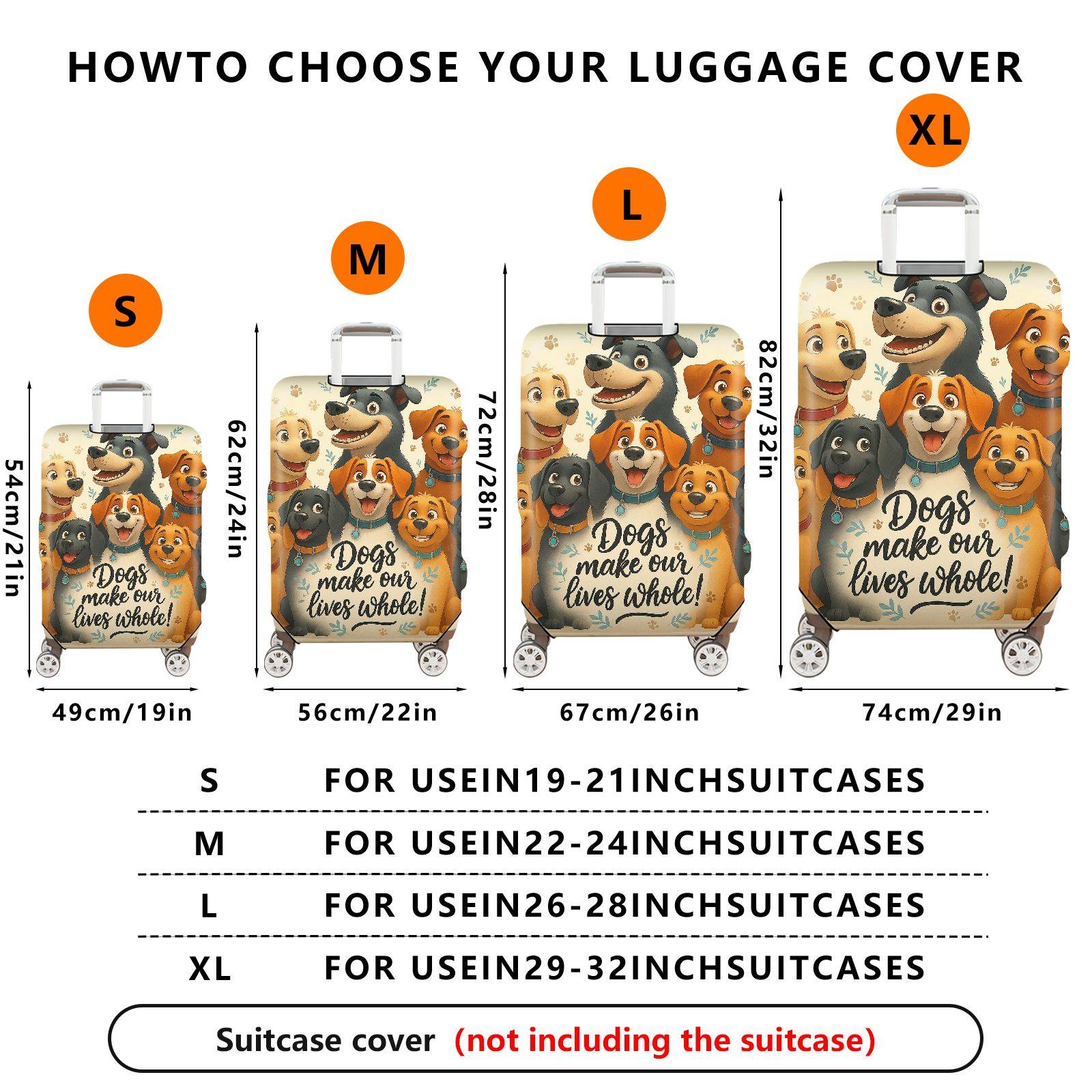 1-Piece Animal Quote Dog Paw Travel Colorful  Suitcase Luggage Cover, Stretch Protective Sleeve