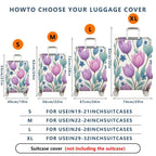 1-Piece Purple Floral Pattern Tulip Leaf Blue Blossom  Suitcase Luggage Cover, Stretch Protective Sleeve