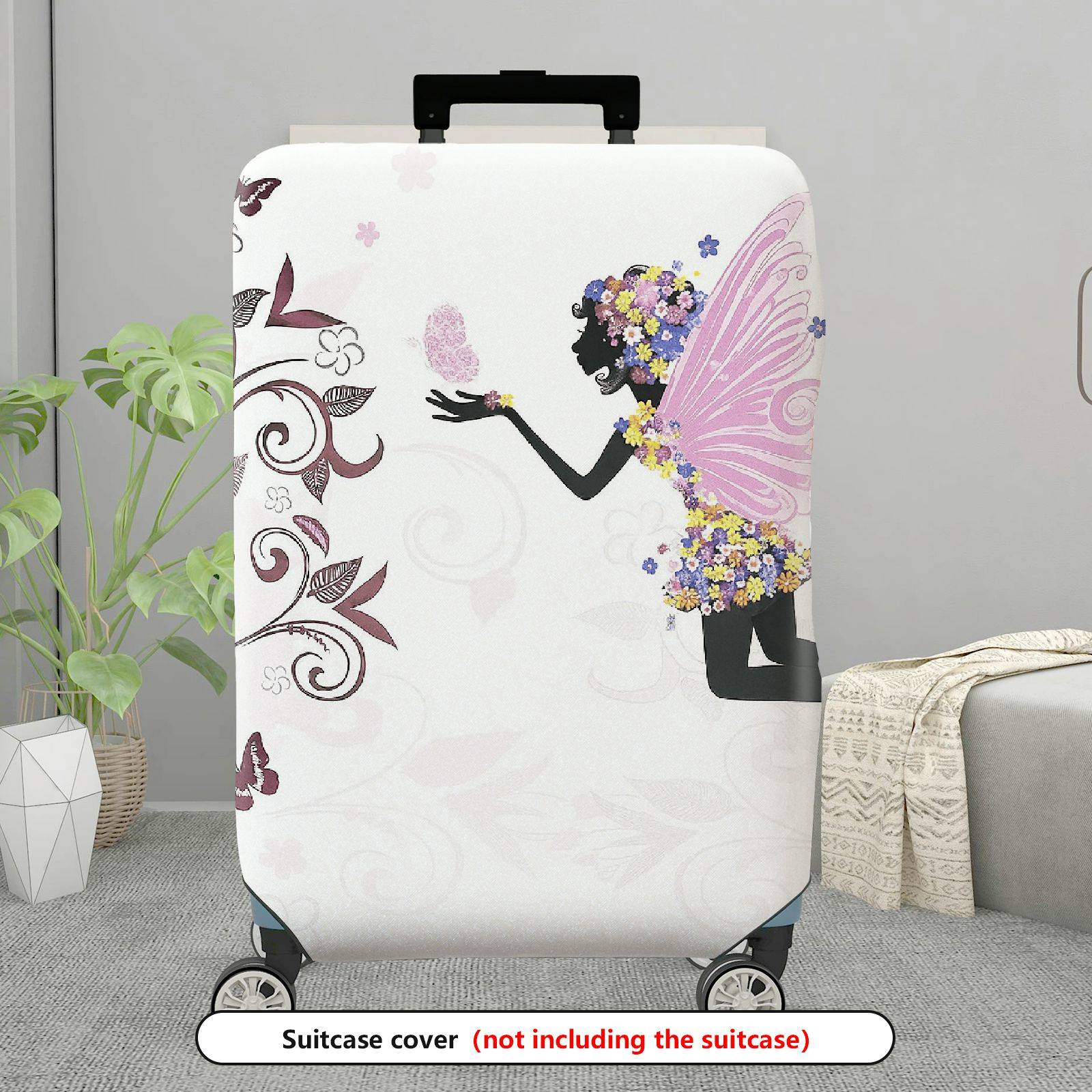 1-Piece Fairy Butterfly Floral Fantasy Elegant Artistic  Suitcase Luggage Cover, Stretch Protective Sleeve