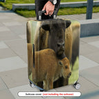 1-Piece Animal Nature Wildlife Family Buffalo Cow Calf  Suitcase Luggage Cover, Stretch Protective Sleeve