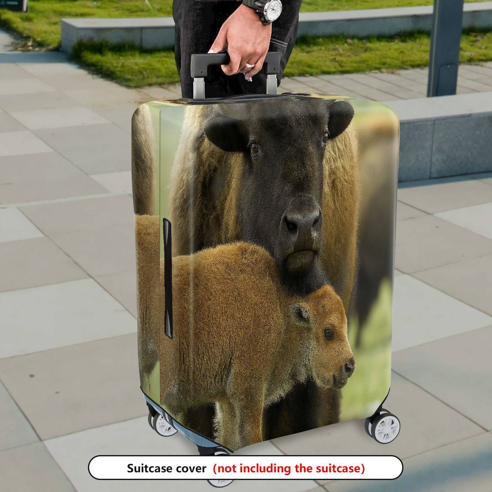 1-Piece Animal Nature Wildlife Family Buffalo Cow Calf  Suitcase Luggage Cover, Stretch Protective Sleeve