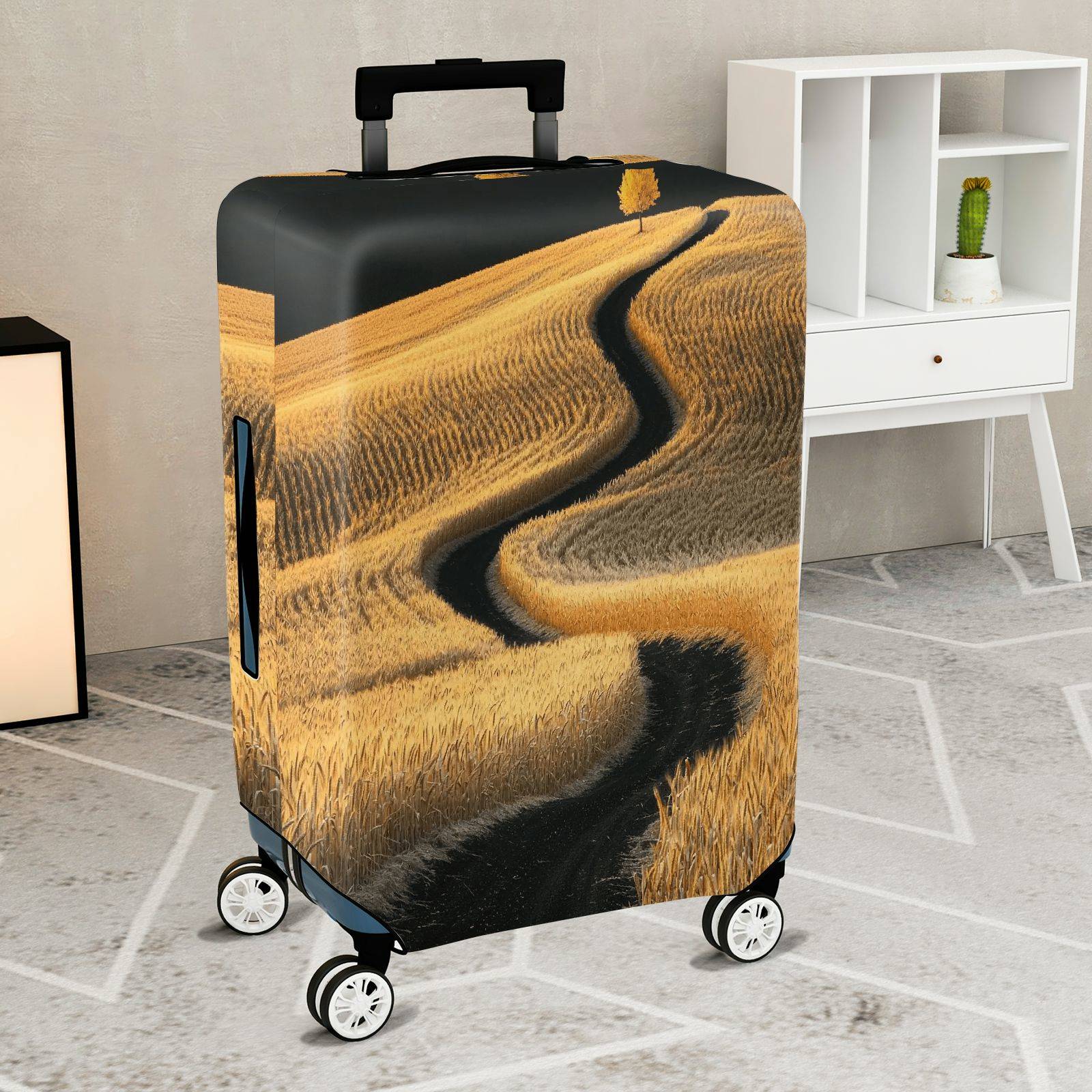 1-Piece Scenic Field Path Autumn Nature Landscape Tree  Suitcase Luggage Cover, Stretch Protective Sleeve