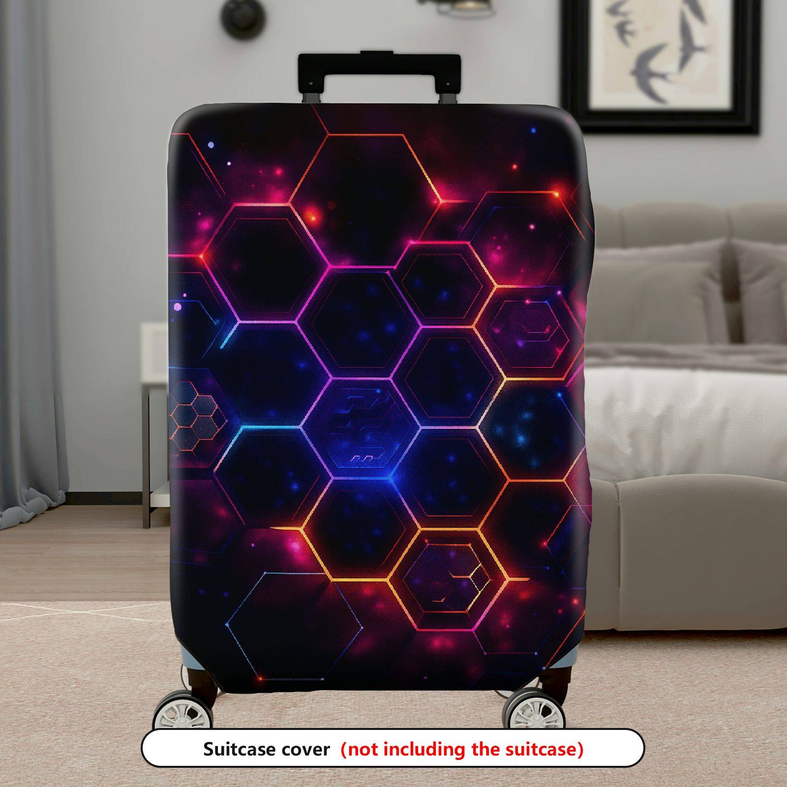1-Piece Hexagon Pattern Luminous Galaxy Abstract Cosmic  Suitcase Luggage Cover, Stretch Protective Sleeve