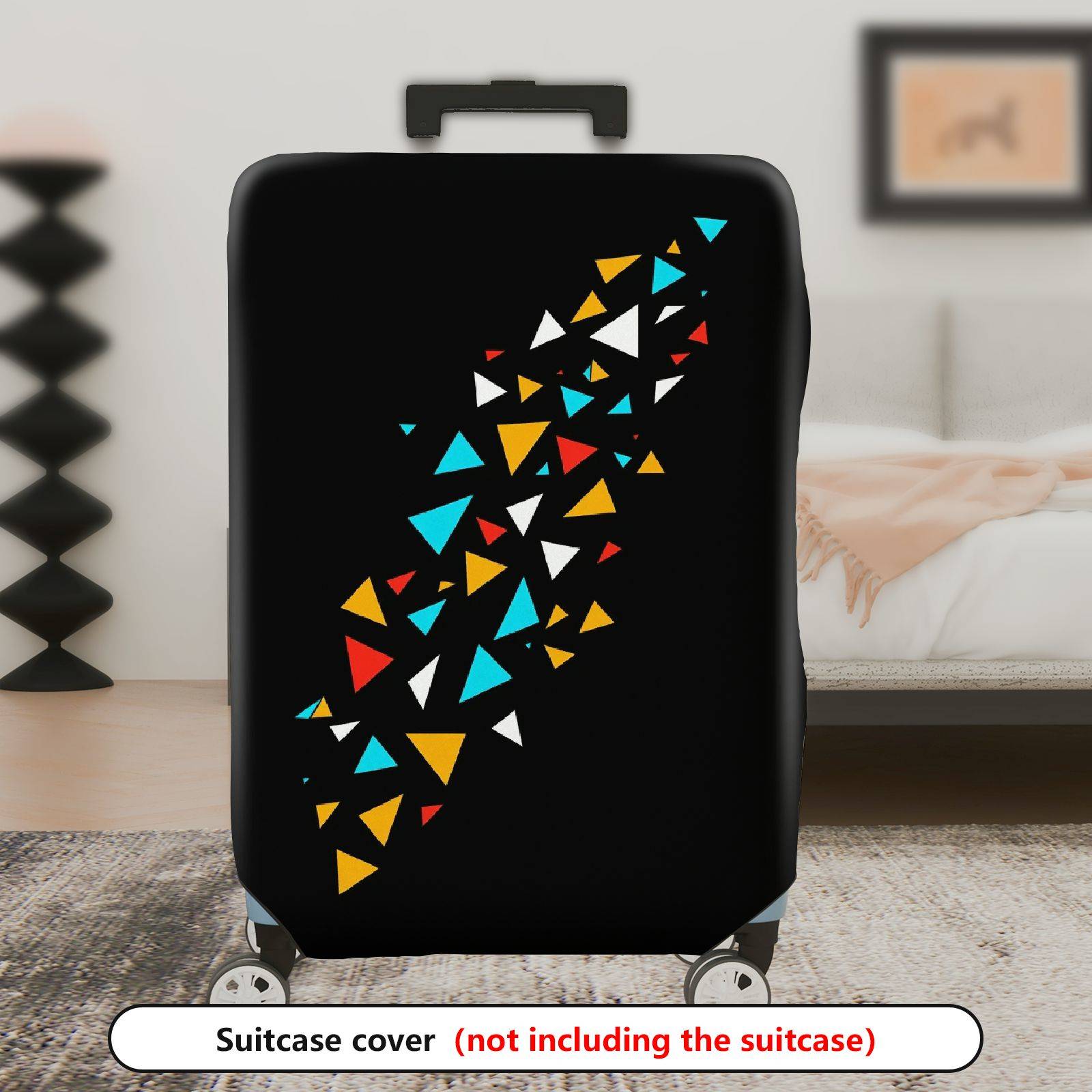1-Piece Black Colorful Geometric Triangle Pattern  Suitcase Luggage Cover, Stretch Protective Sleeve