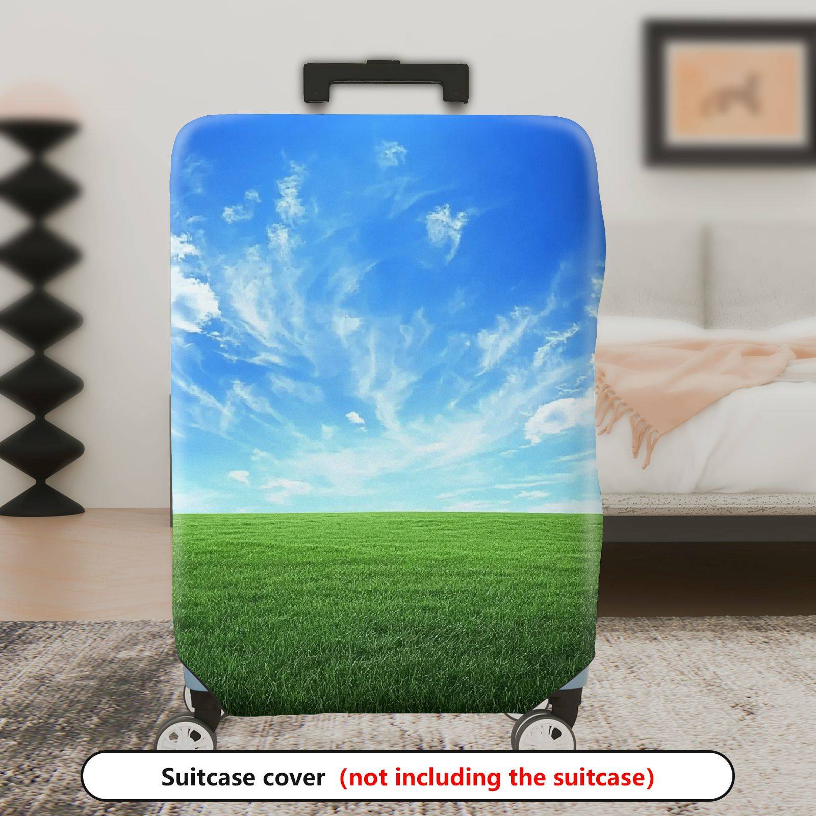1-Piece Blue Sky Green Field Nature Scenic Landscape  Suitcase Luggage Cover, Stretch Protective Sleeve