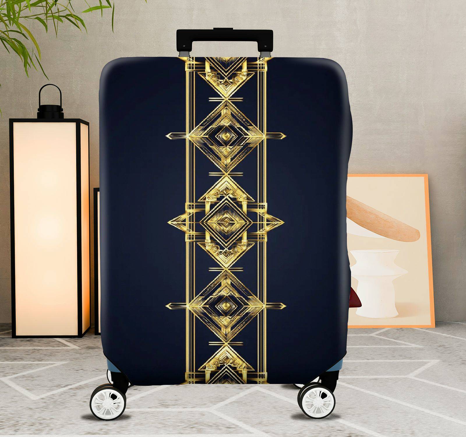 1-Piece Geometric Gold Navy Elegant Stylish Chic  Suitcase Luggage Cover, Stretch Protective Sleeve