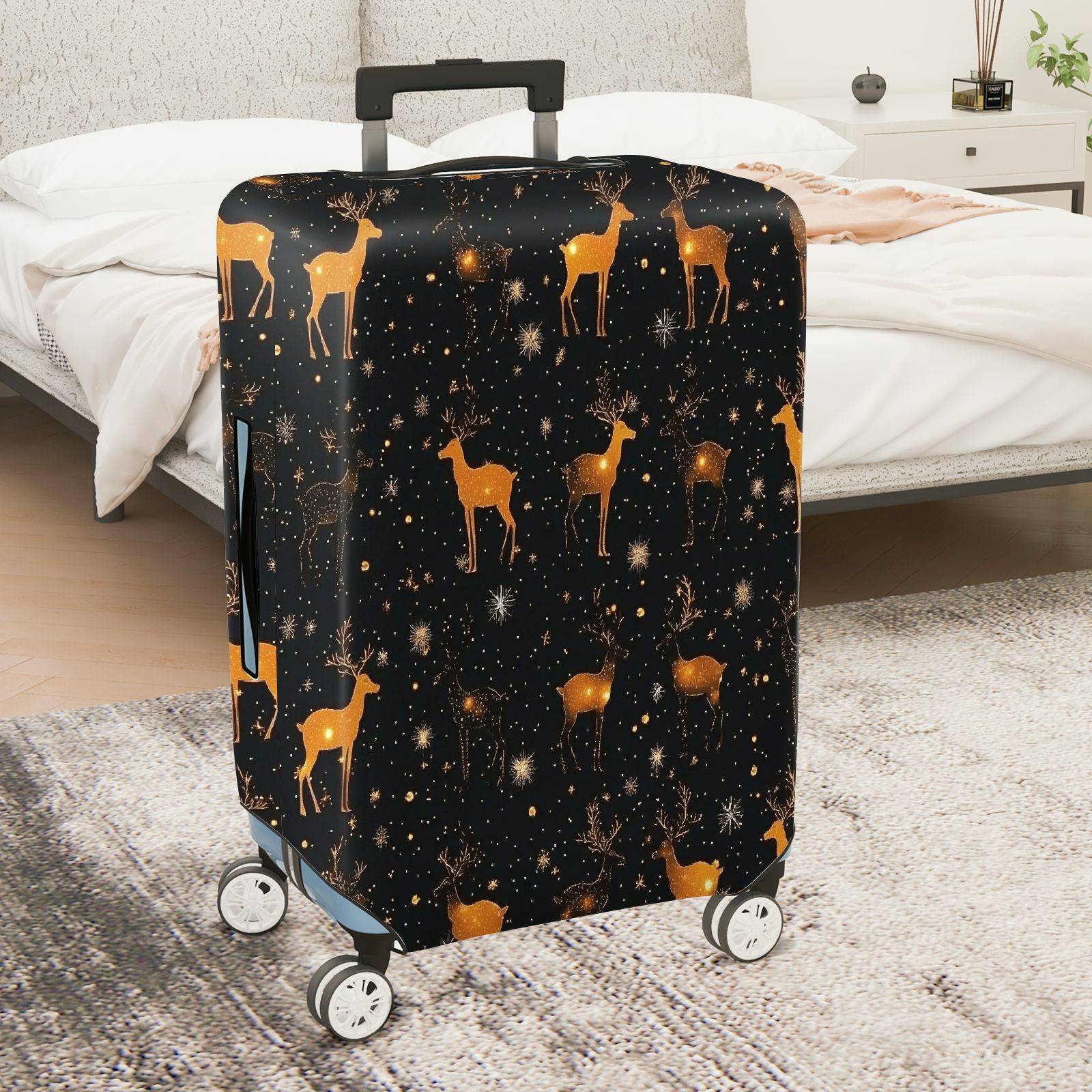 1-Piece Deer Starry Night Festive Cosmic Holiday  Suitcase Luggage Cover, Stretch Protective Sleeve