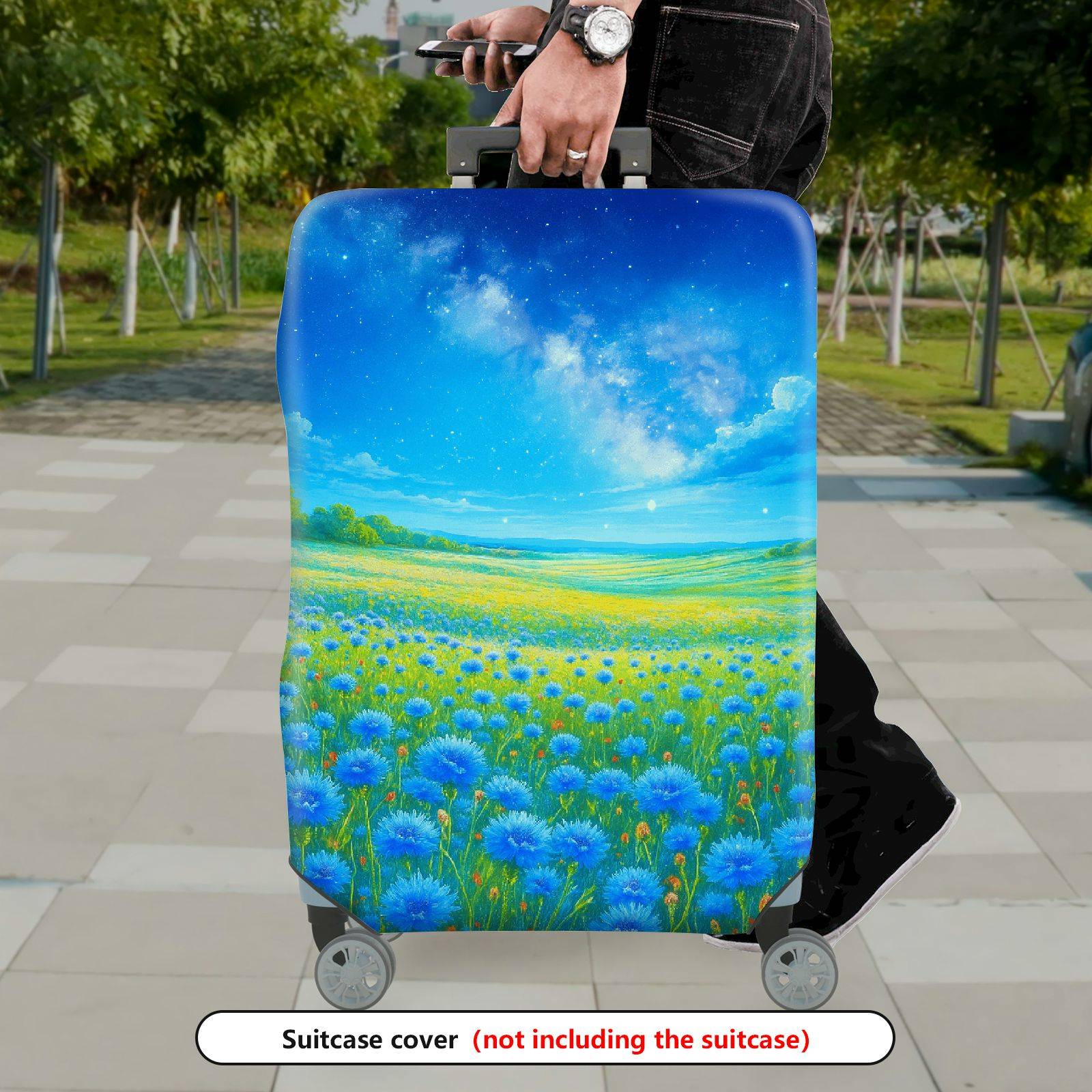 1-Piece Starry Sky Field Meadow Nature Landscape Cosmic  Suitcase Luggage Cover, Stretch Protective Sleeve